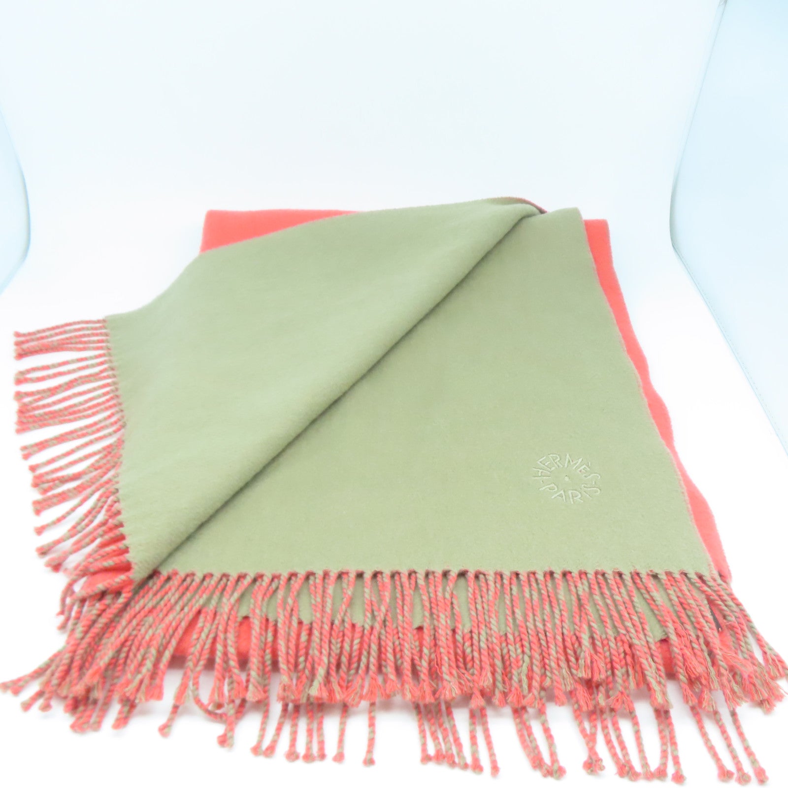 HERMES 羊絨Scarf圍巾橙色/灰色