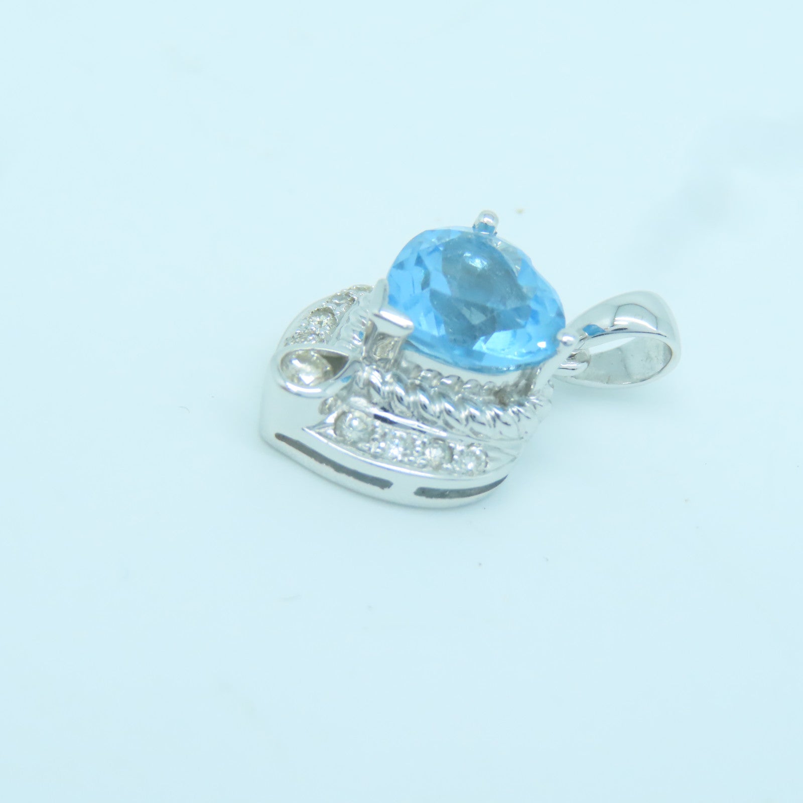 JEWELRY 18K白金Topaz Pendant 0.051ct钻石/3.08ct托帕石吊坠蓝色