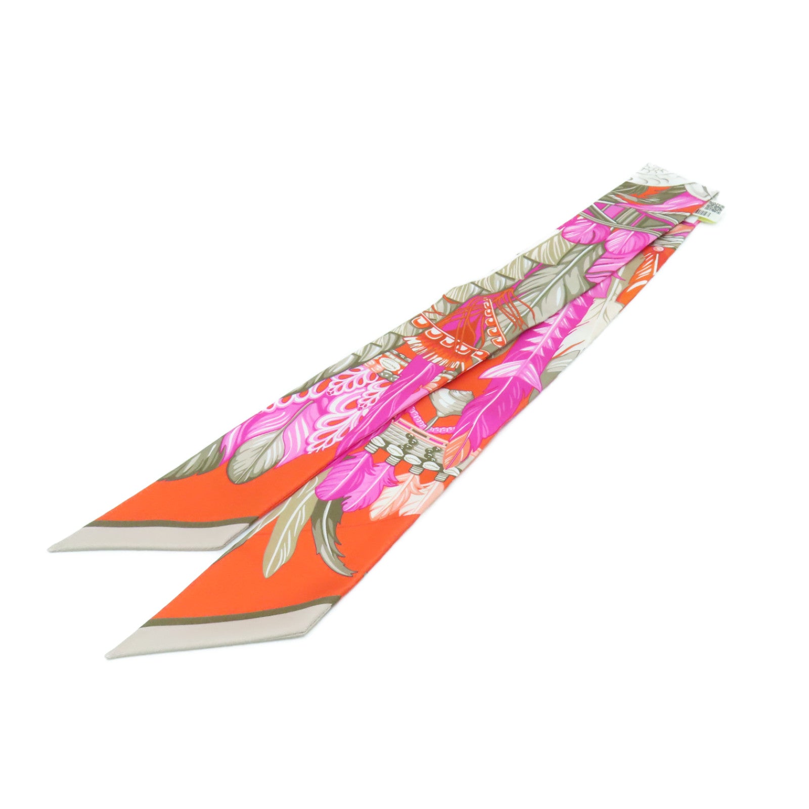HERMES Silk Twilly Scarf/Orange/Pink