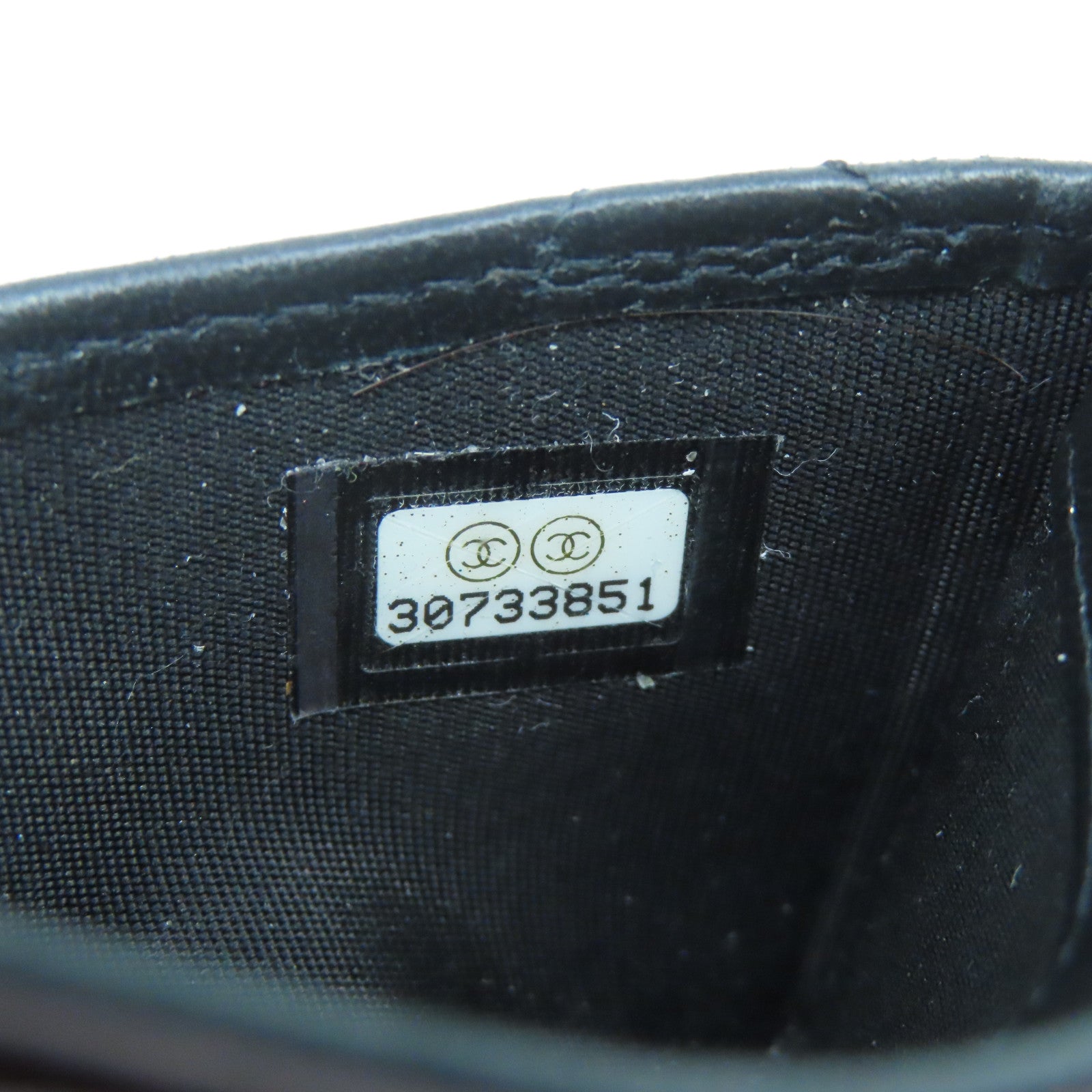 CHANEL Rhombus Sheepskin Leather Card Case Gold Buckle Card Holder Black