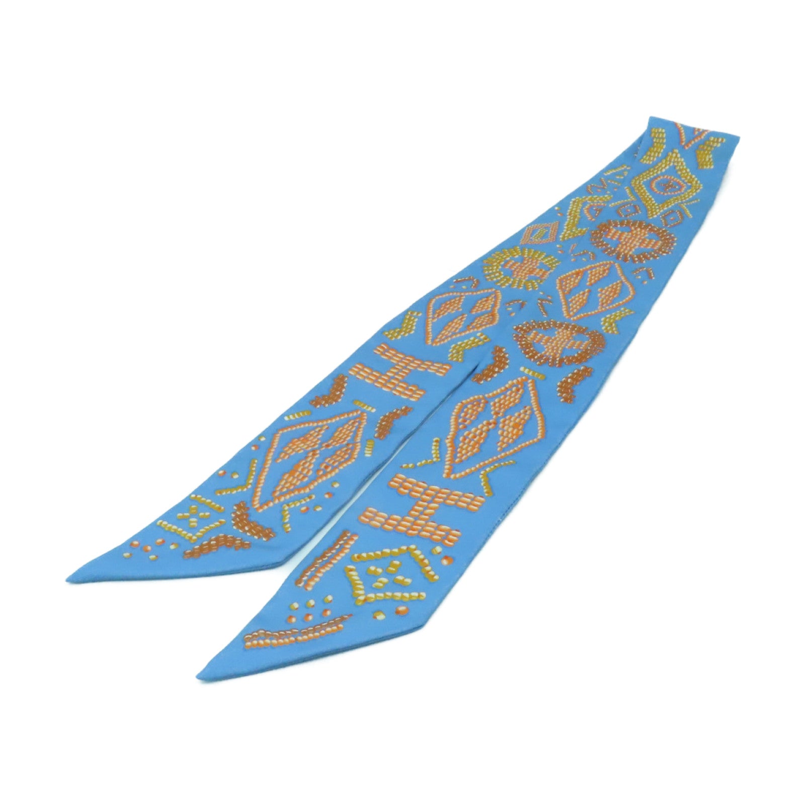HERMES 絲質Twilly絲巾藍色