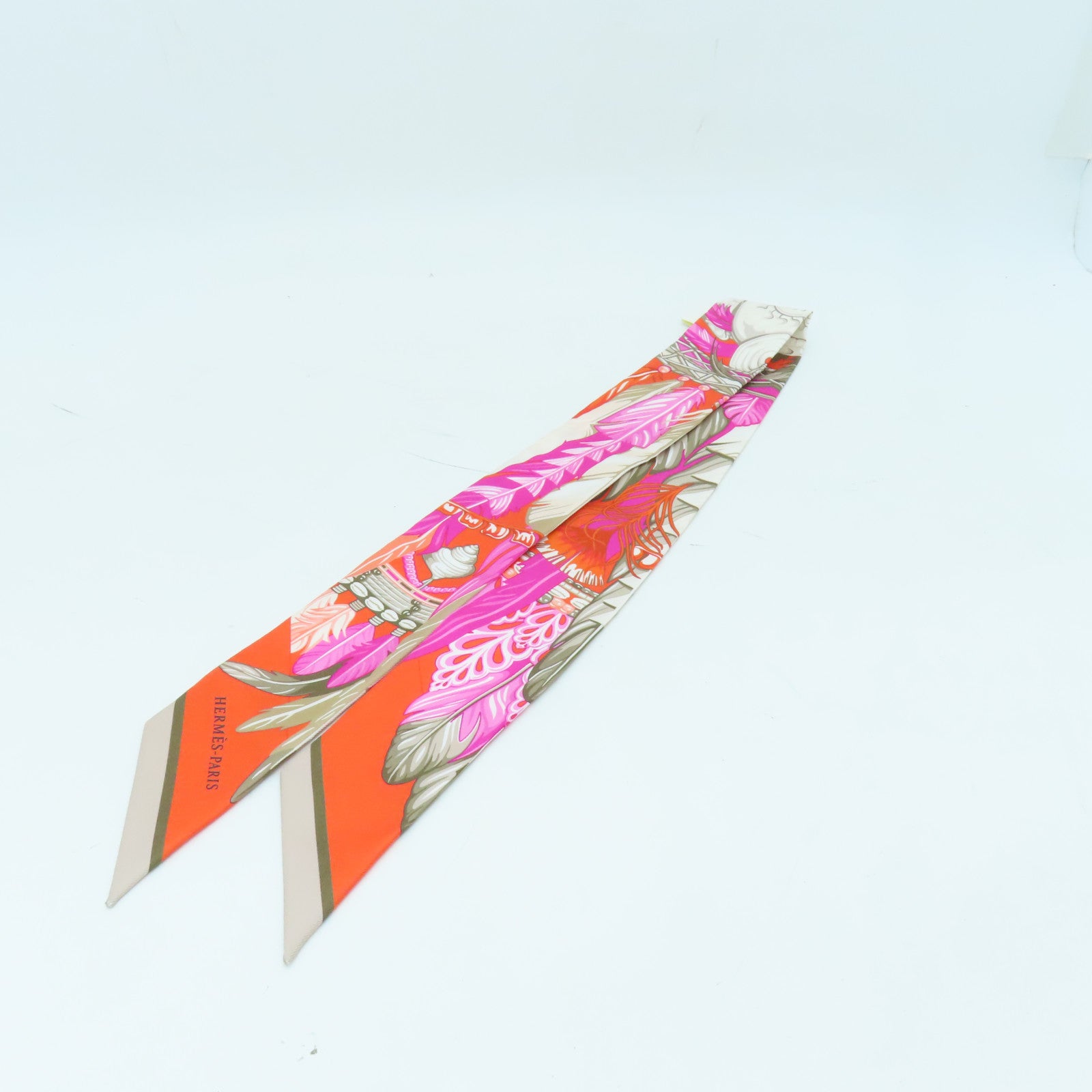 HERMES Silk Twilly Scarf/Orange/Pink