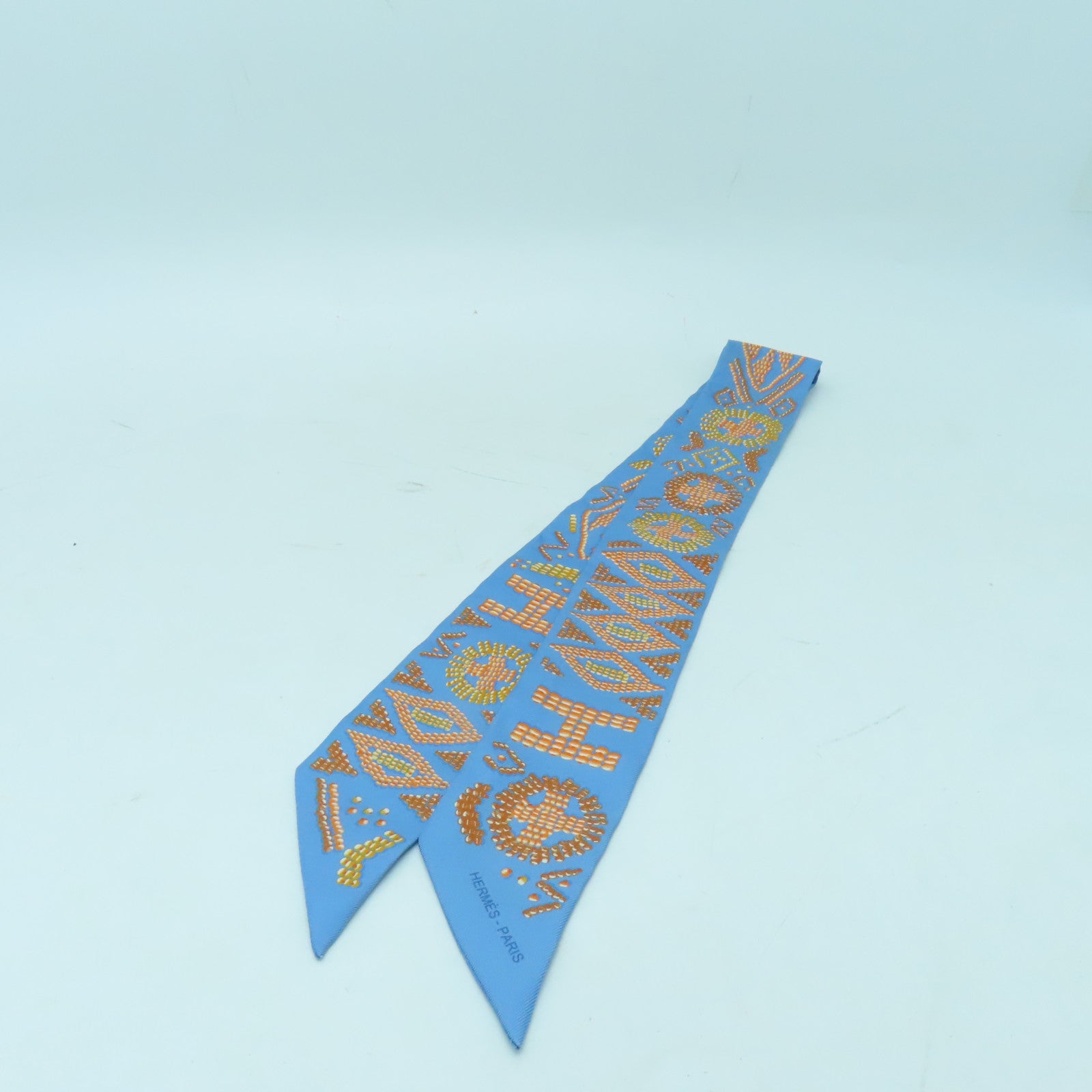 HERMES 絲質Twilly絲巾藍色