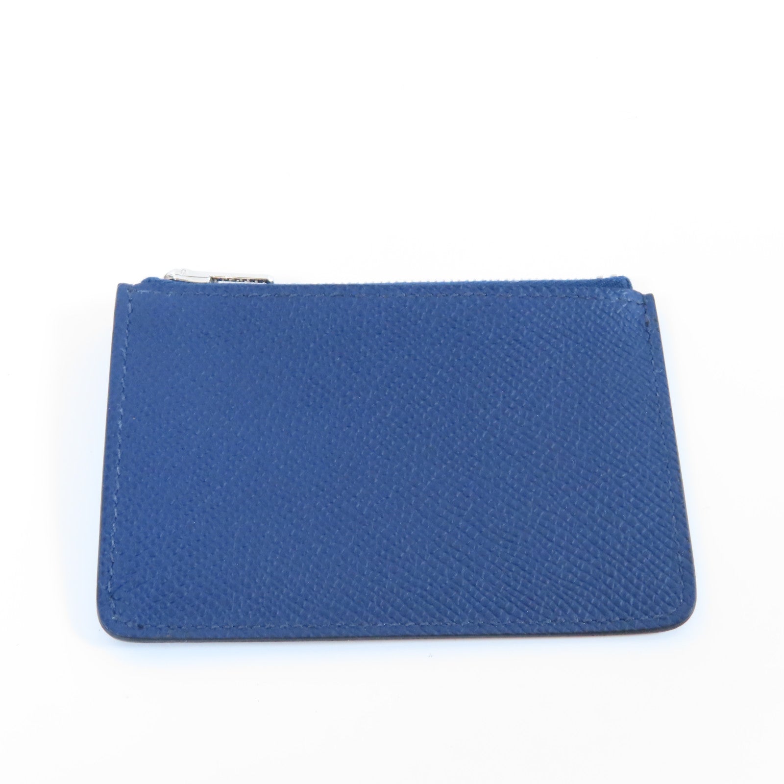 HERMES Epsom皮革Constance Slim銀扣錢包藍色