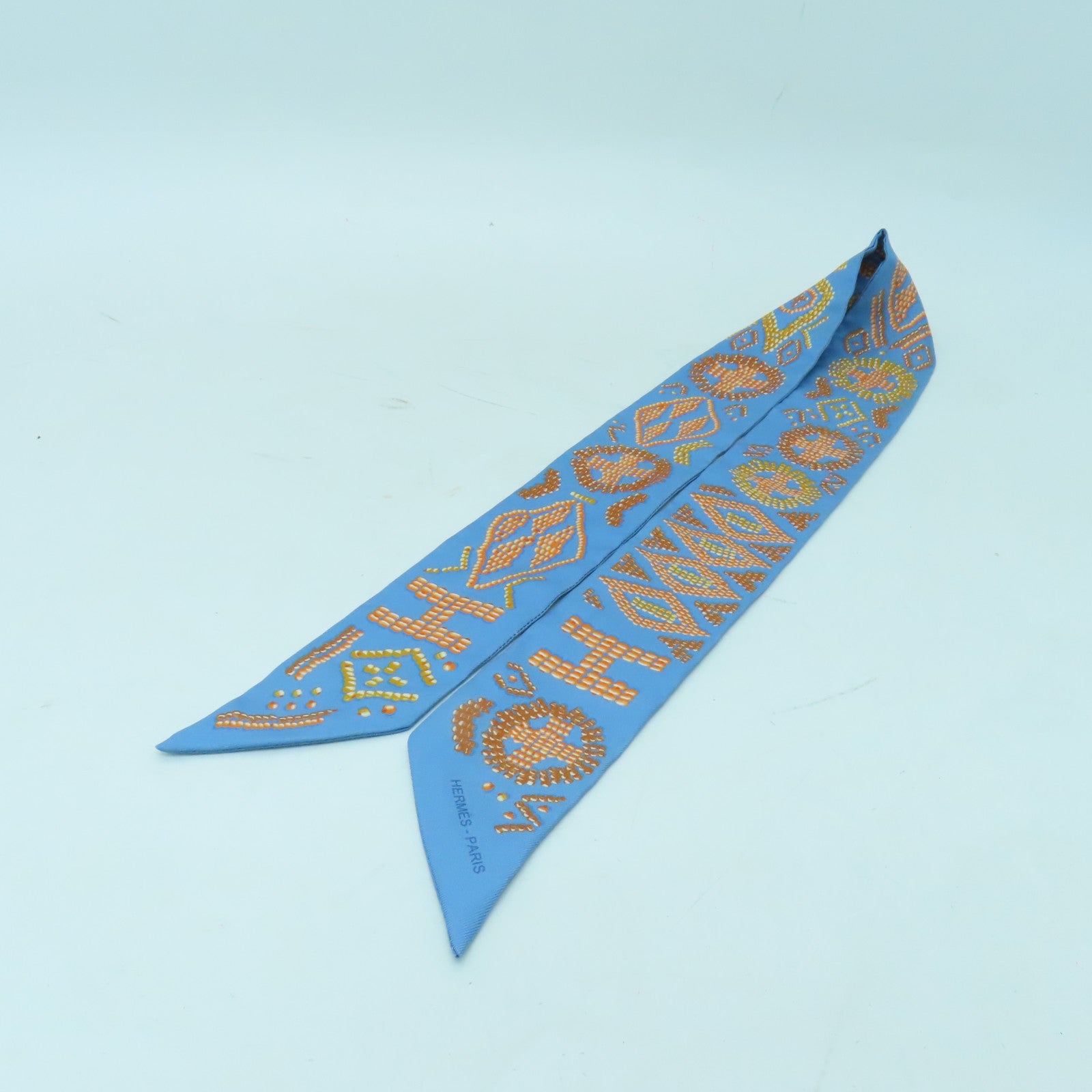 HERMES 絲質Twilly絲巾藍色