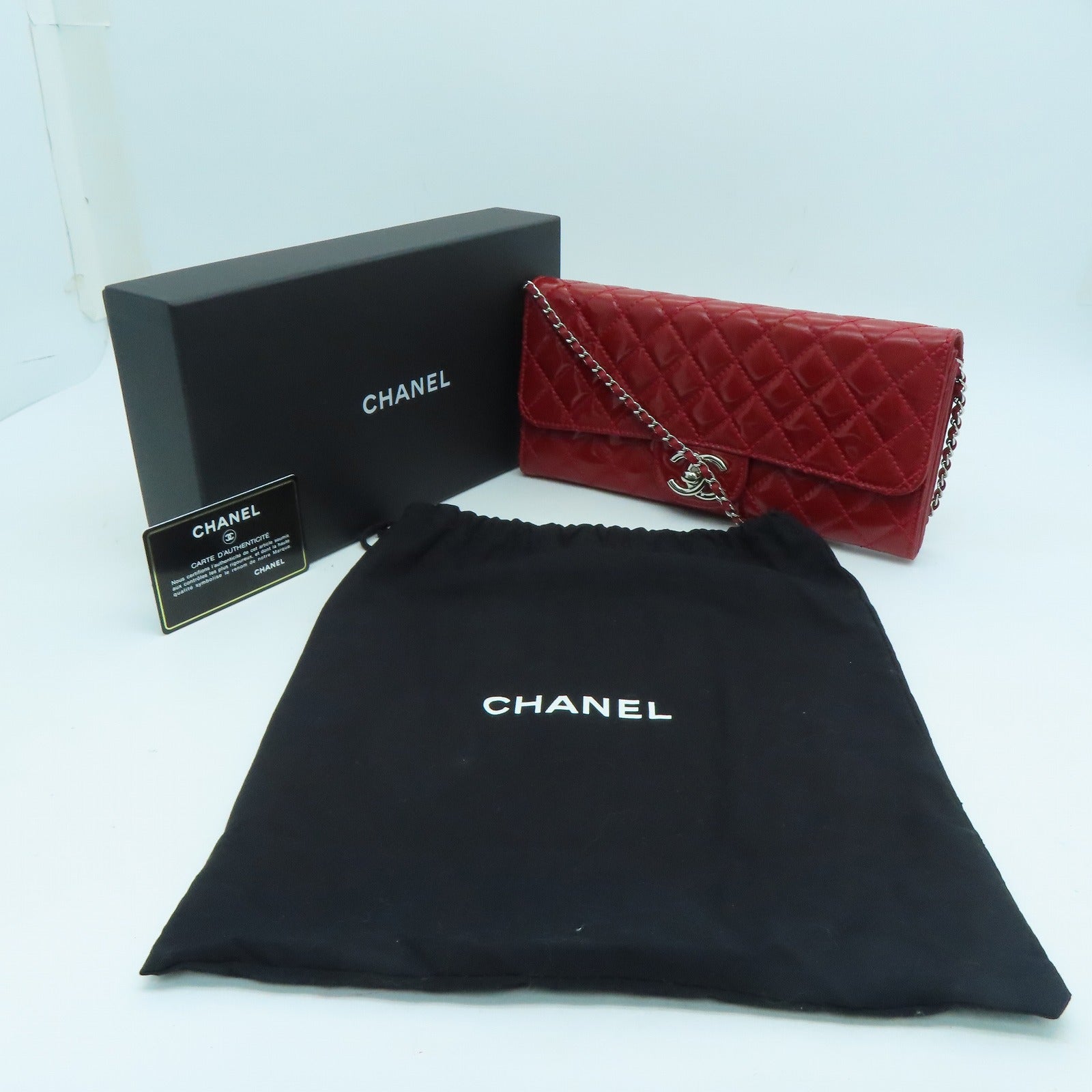 CHANEL 菱格漆皮皮革Chain Shoulder Bag银扣肩背袋红色