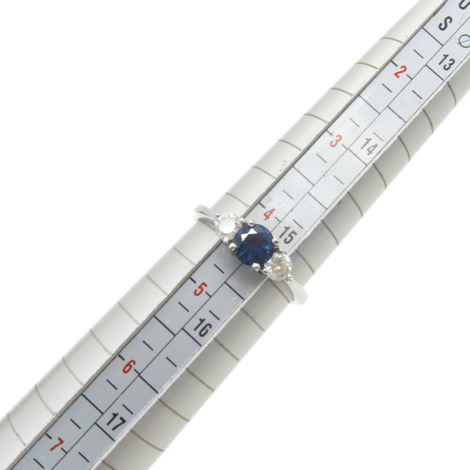 JEWELRY 18K白金Sapphire 2.3g 0.26ct藍寶石/0.44ct鑽石戒指US#4.5