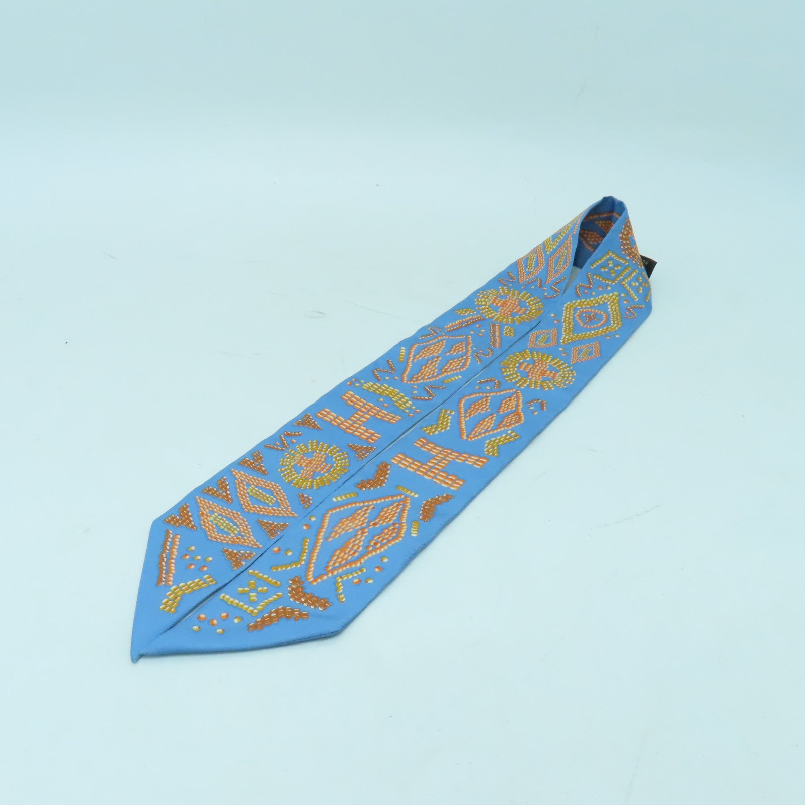 HERMES 絲質Twilly絲巾藍色