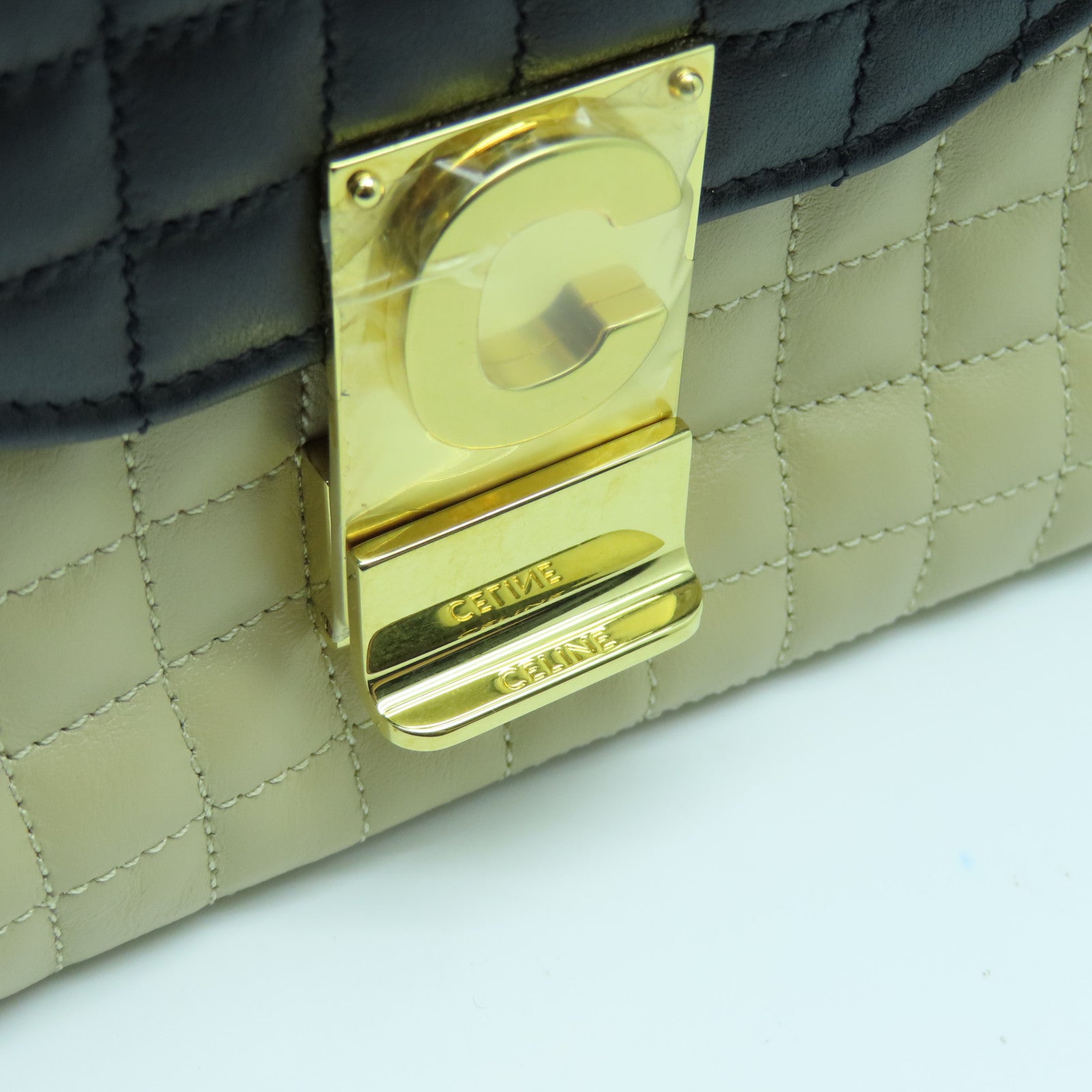 CELINE Leather C Bag Gold Buckle Chain Shoulder Bag Taupe/Black