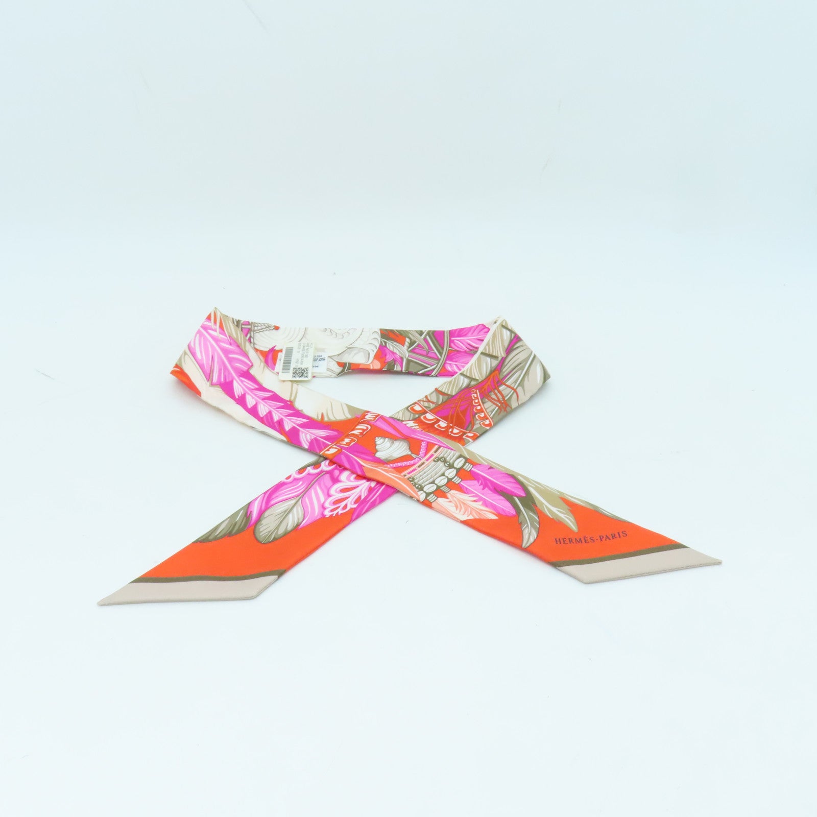 HERMES Silk Twilly Scarf/Orange/Pink