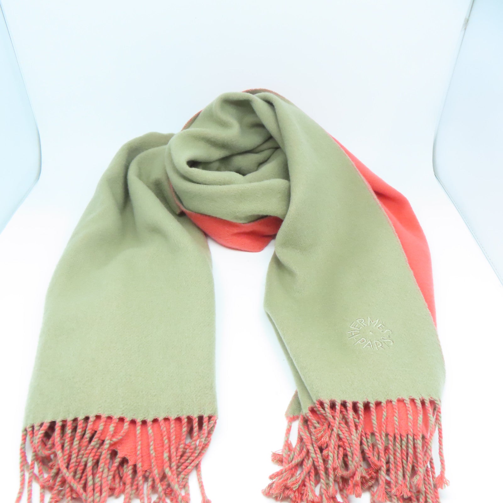 HERMES 羊絨Scarf圍巾橙色/灰色