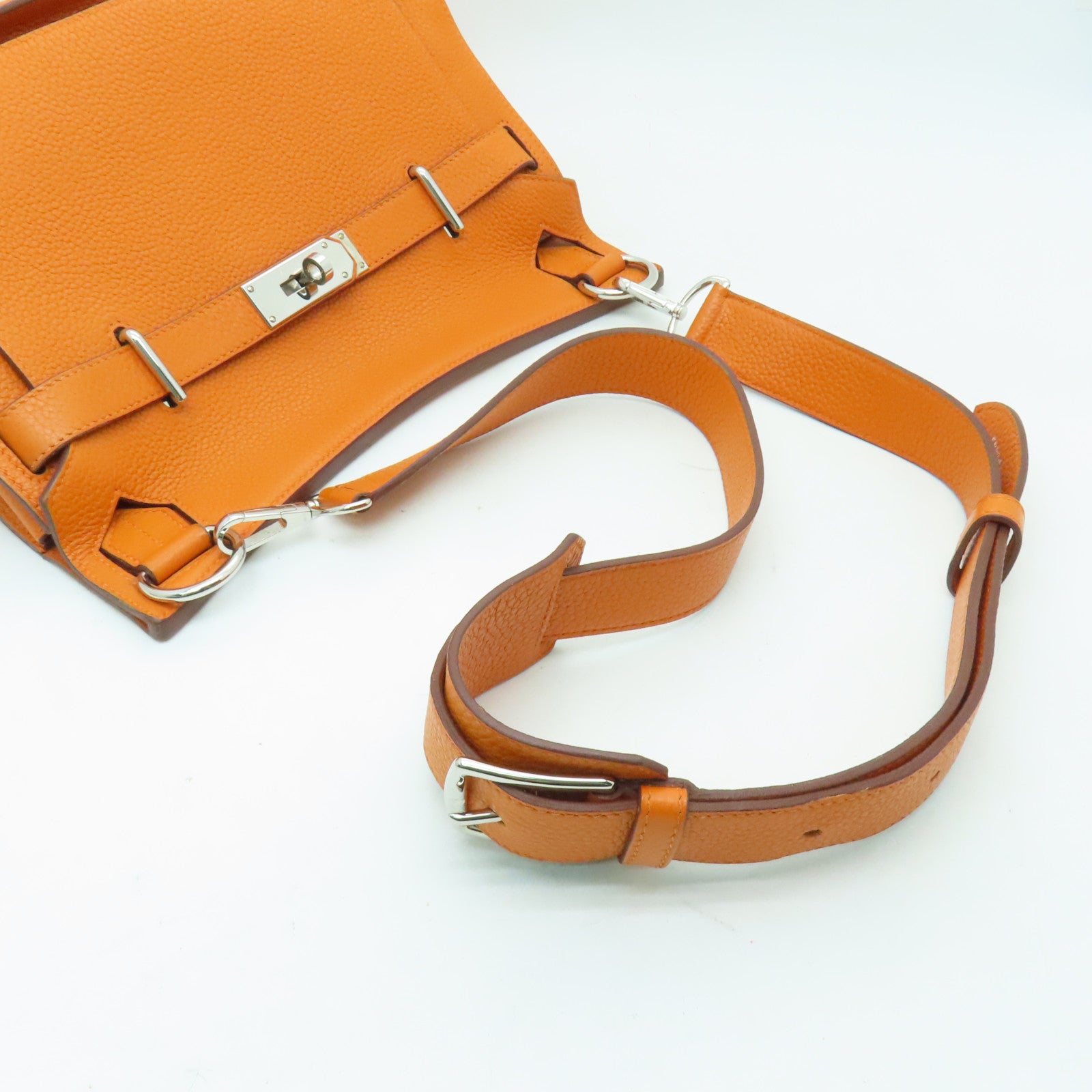 HERMES Clemence Jypsiere 31銀扣肩背袋橙色