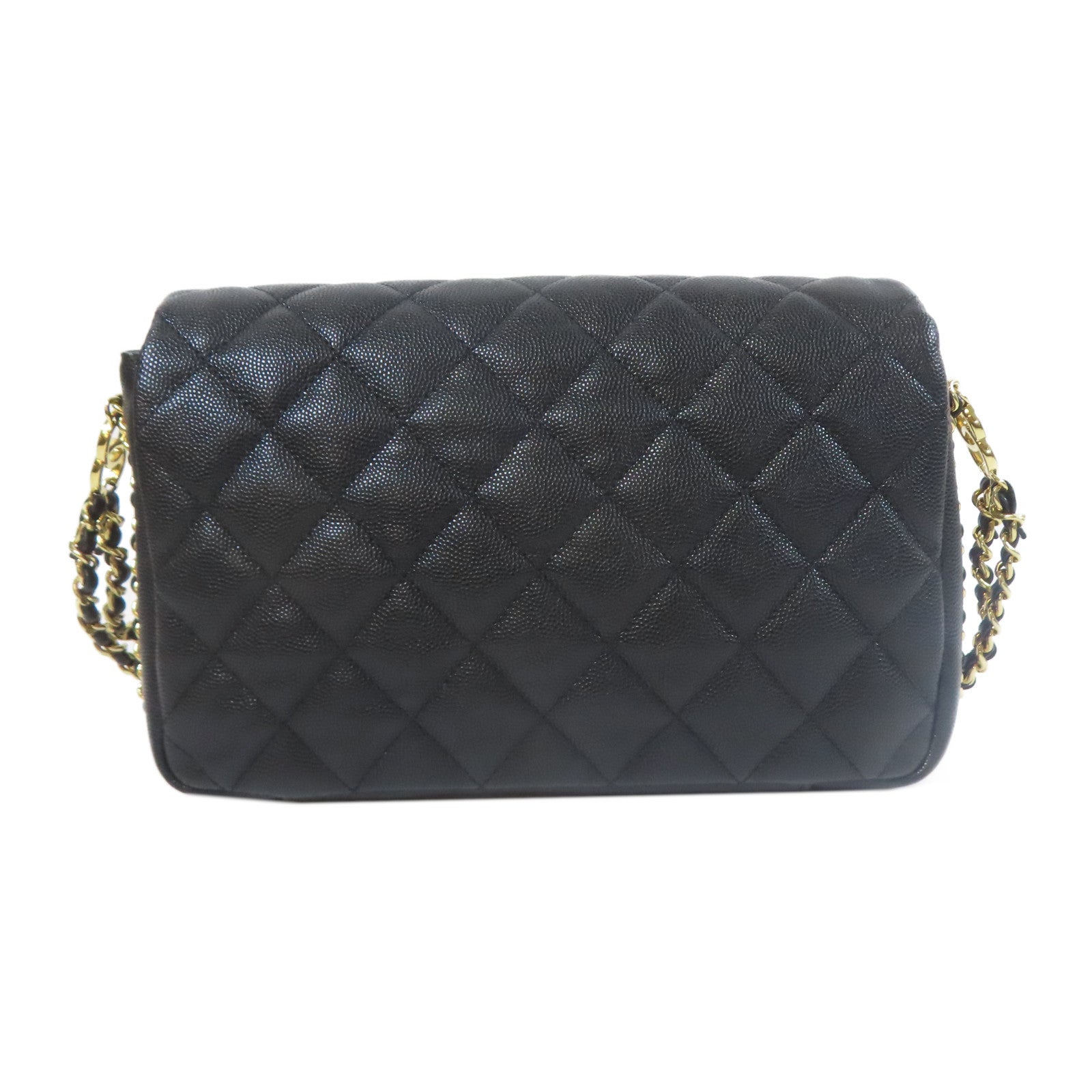 CHANEL 菱格牛皮皮革Chain Shoulder金扣鏈帶肩背袋黑色