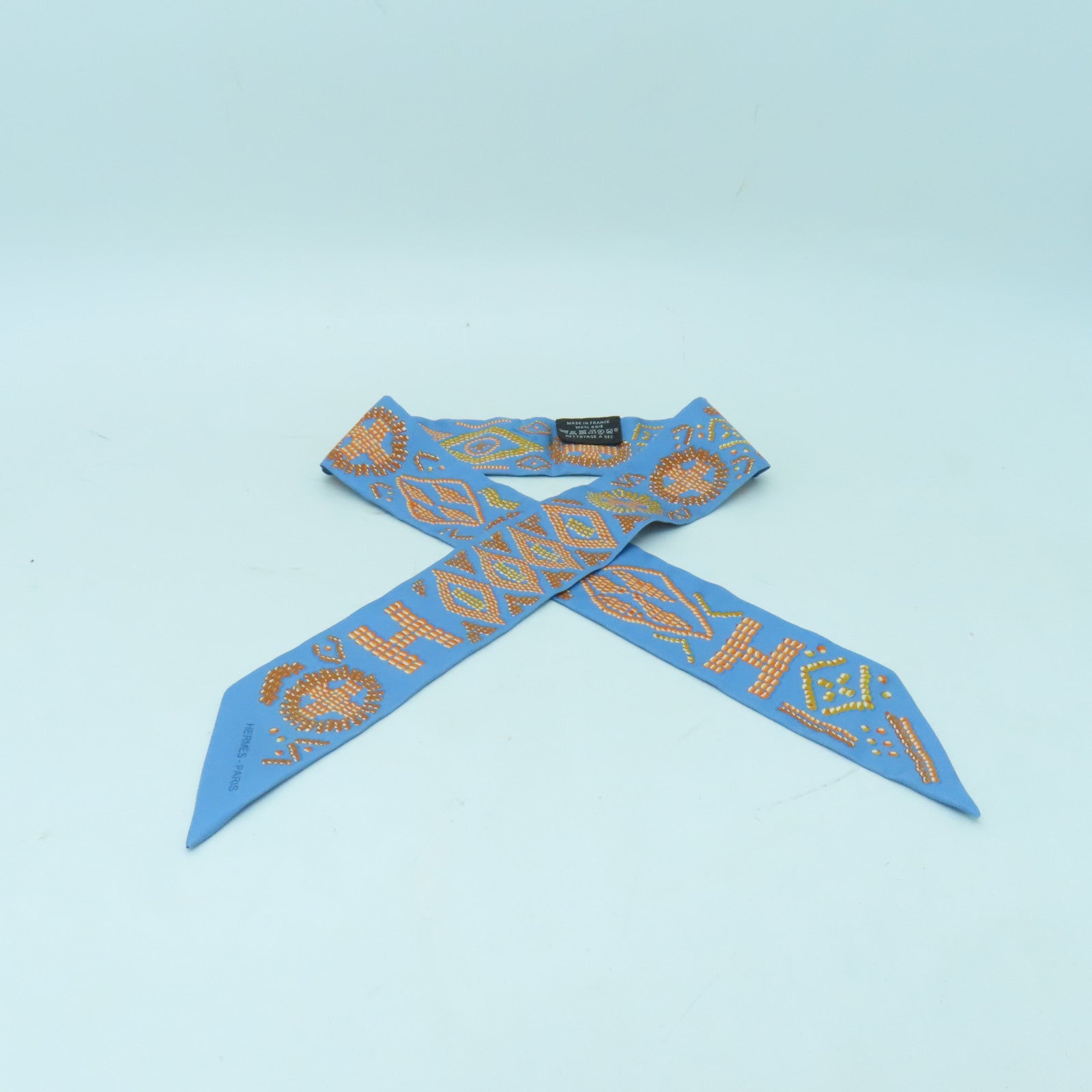 HERMES 絲質Twilly絲巾藍色