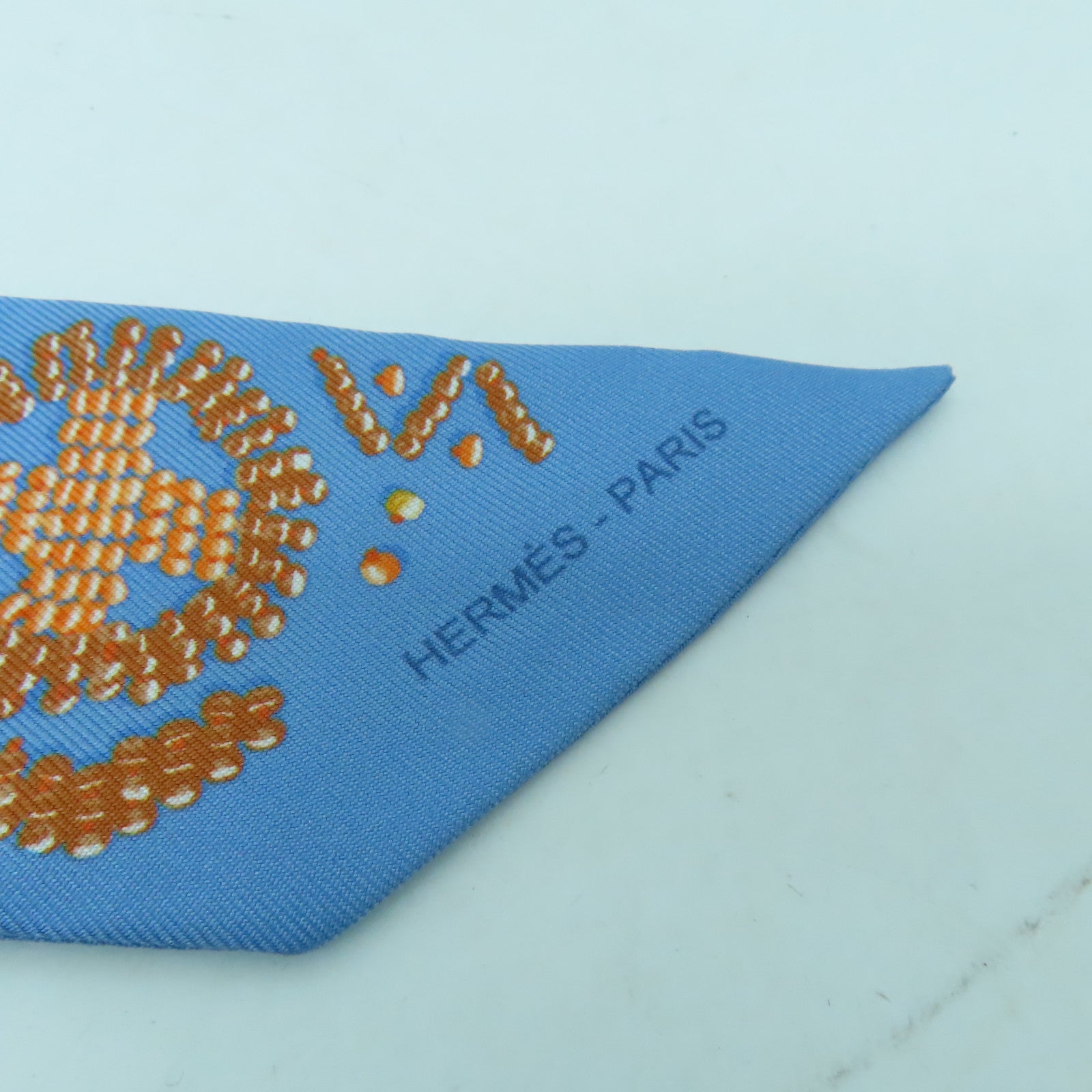 HERMES 絲質Twilly絲巾藍色