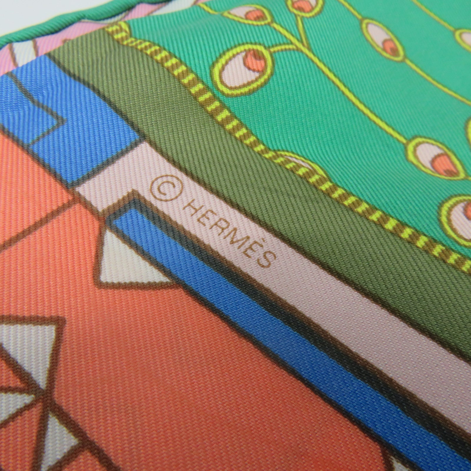 HERMES 絲質Scarf 90x90絲巾粉紅色/綠色/彩色