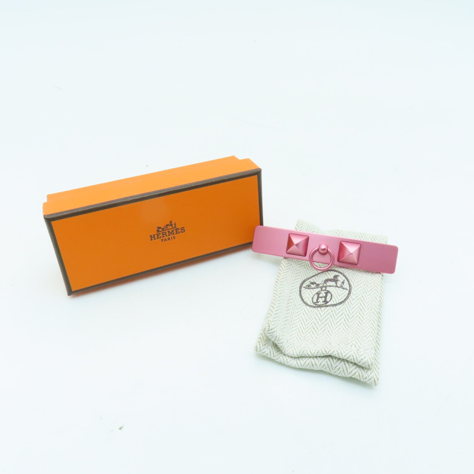 HERMES Metal Caprice PM Hair Clip Silver Buckle Hair Clip Pink