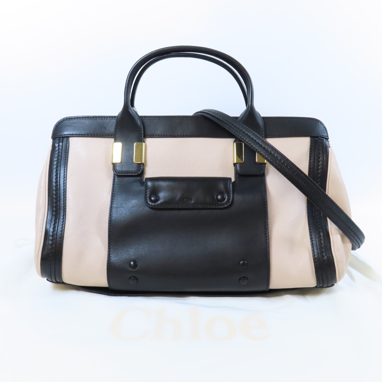 Chloe 牛皮皮革2 Way Shoulder Bag金扣手挽肩背兩用袋黑色/粉紅色