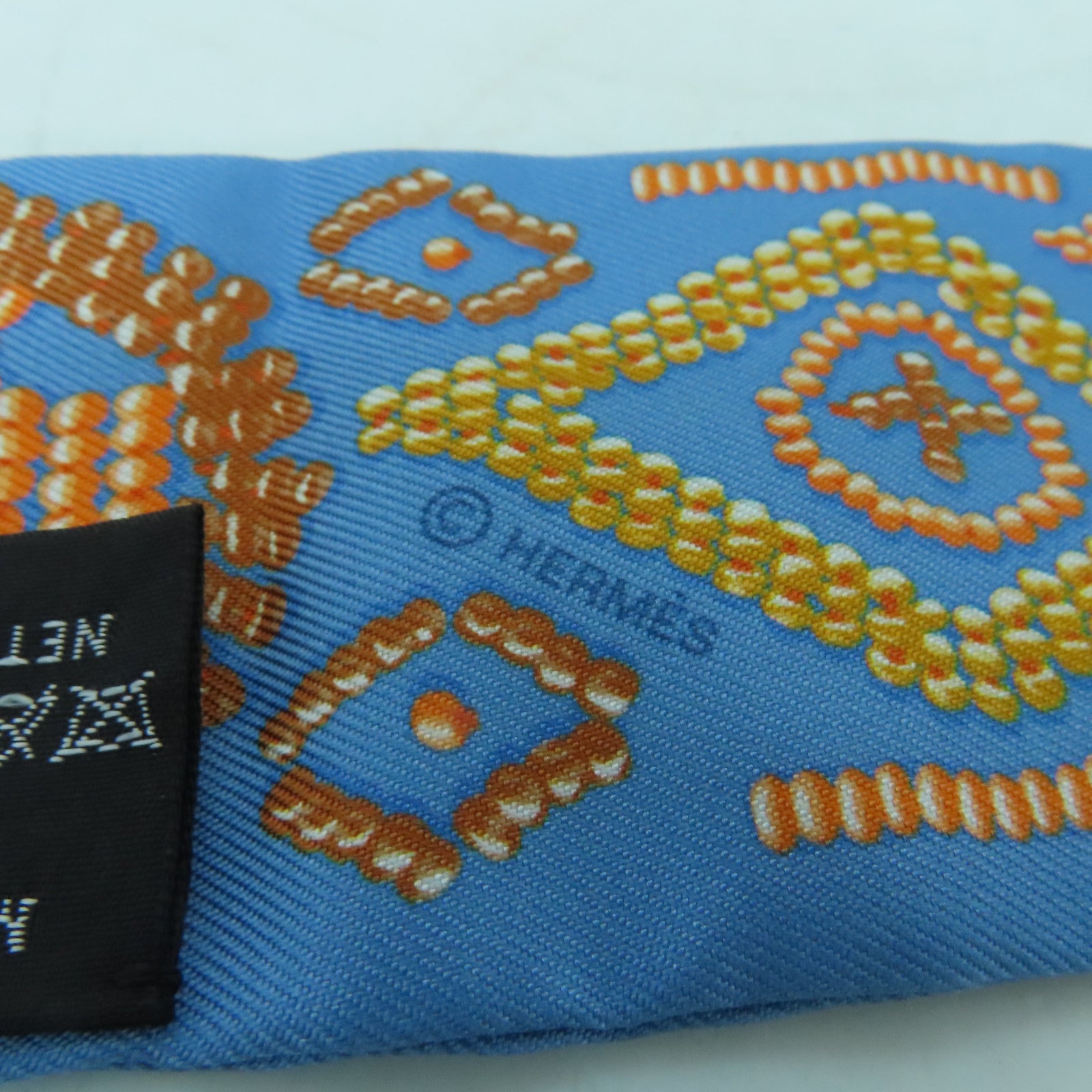HERMES 絲質Twilly絲巾藍色