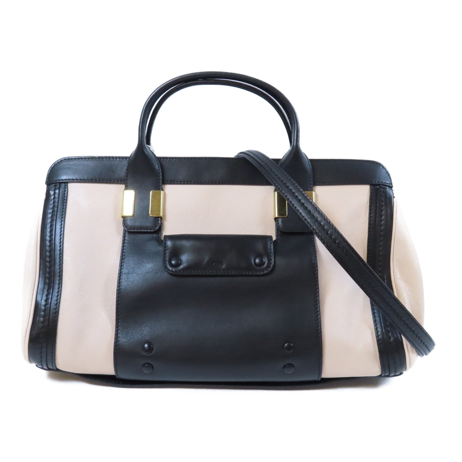 Chloe 牛皮皮革2 Way Shoulder Bag金扣手挽肩背兩用袋黑色/粉紅色