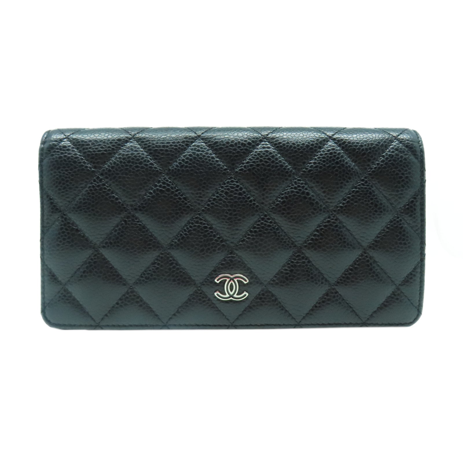 CHANEL 菱格Caviar皮革Long Wallet銀扣長錢包黑色
