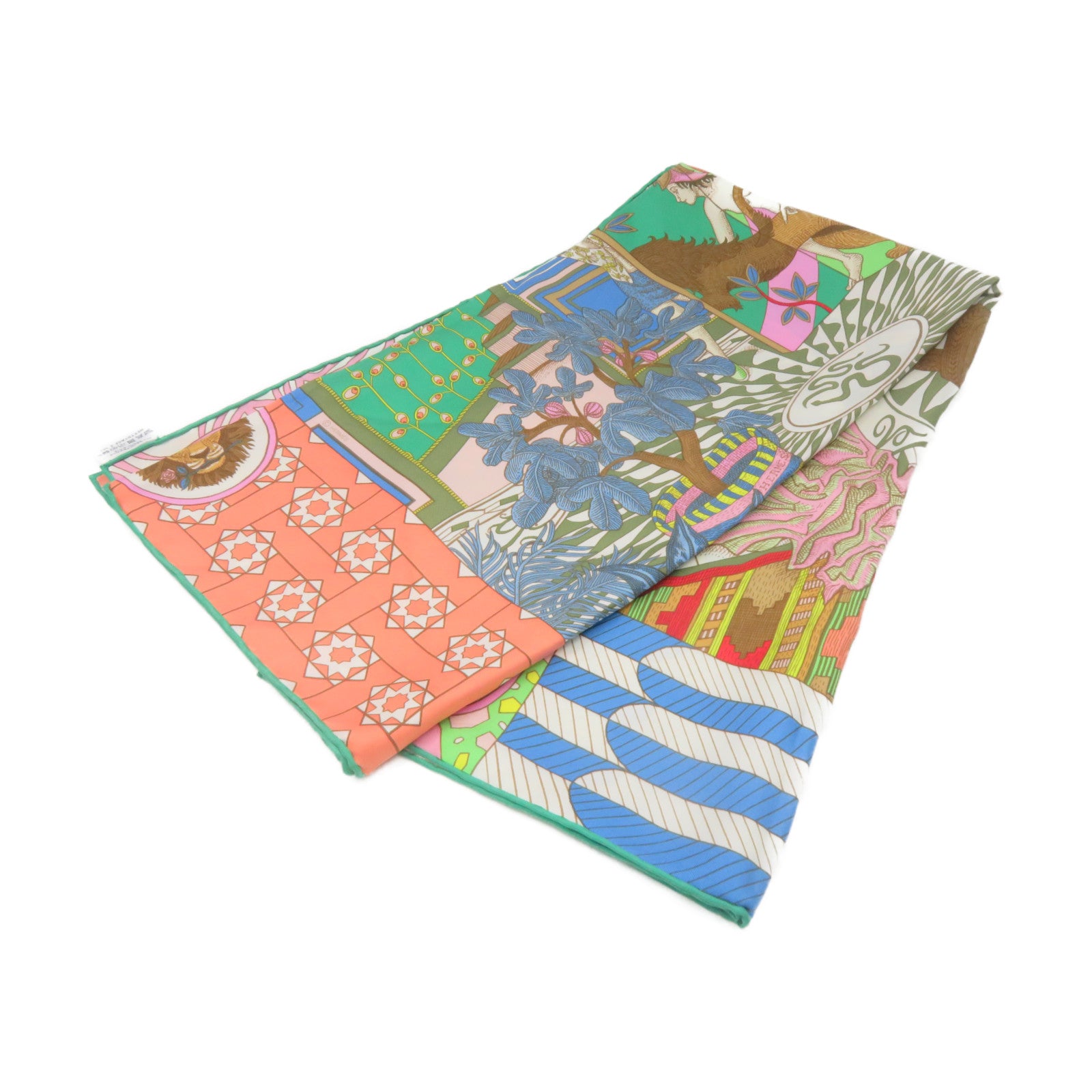 HERMES 絲質Scarf 90x90絲巾粉紅色/綠色/彩色