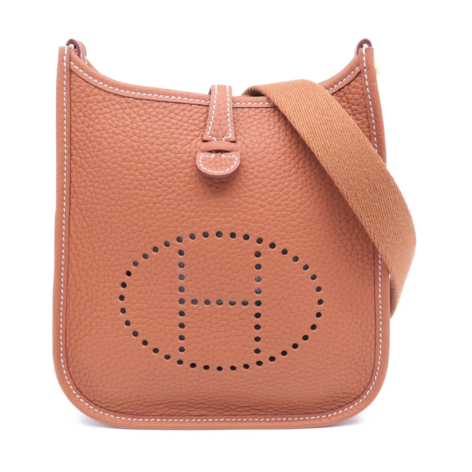 HERMES Clemence皮革Evelyne TPM金扣肩背袋棕色