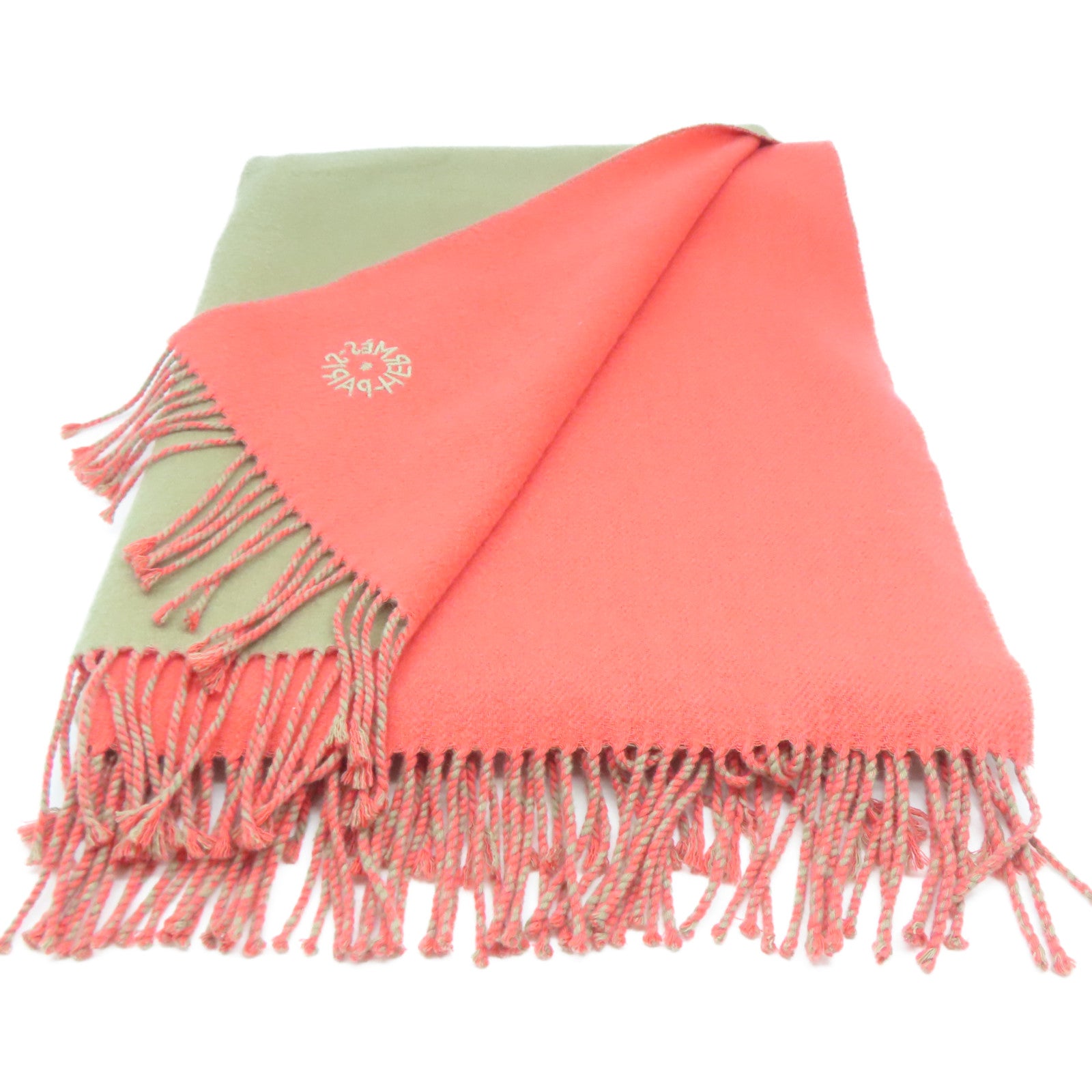 HERMES 羊絨Scarf圍巾橙色/灰色