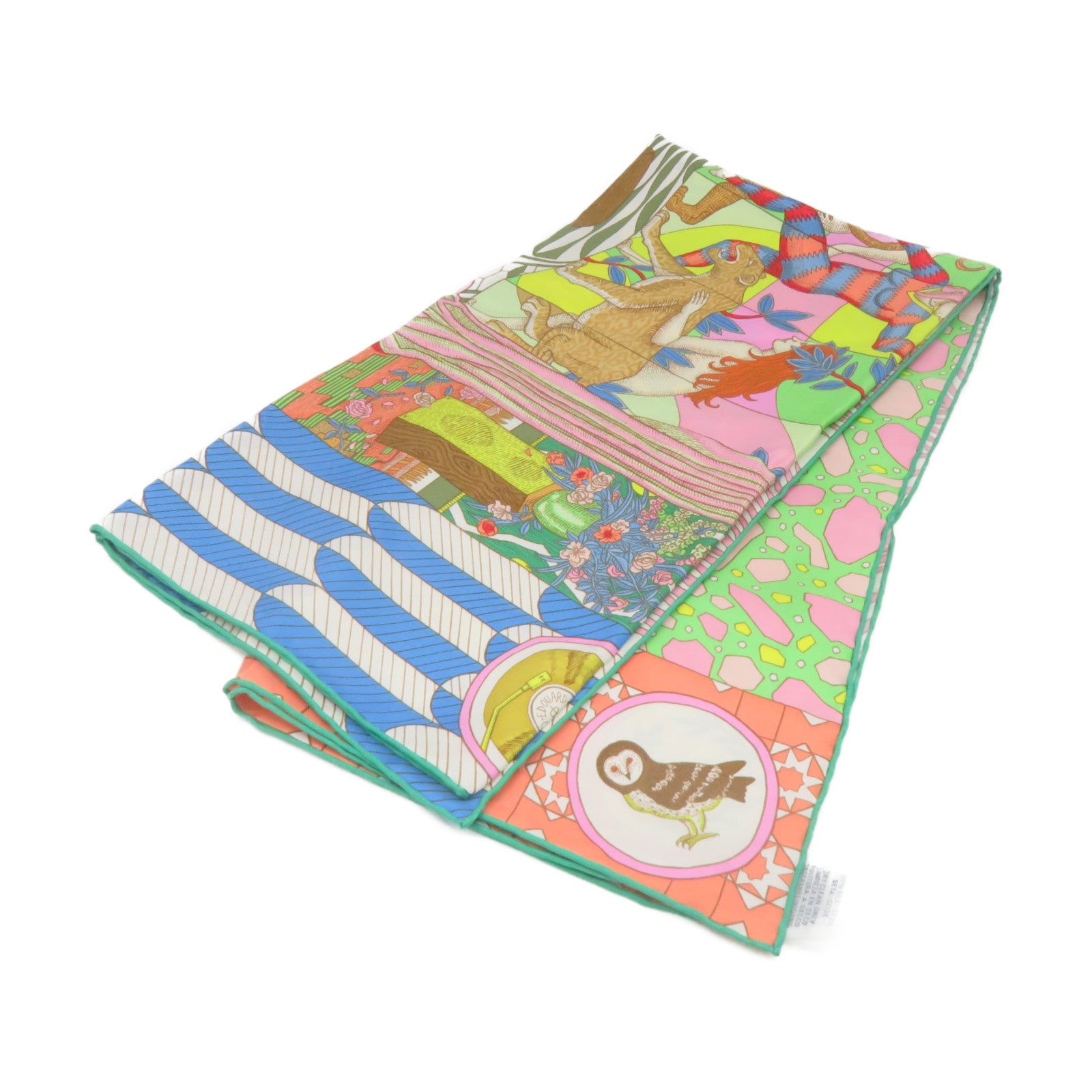 HERMES 絲質Scarf 90x90絲巾粉紅色/綠色/彩色