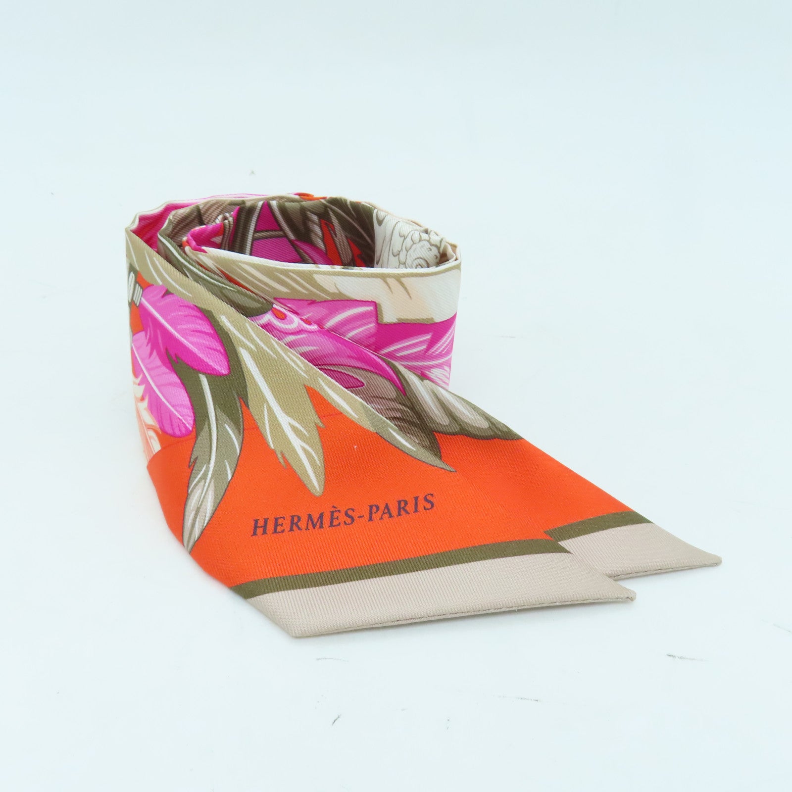HERMES Silk Twilly Scarf/Orange/Pink