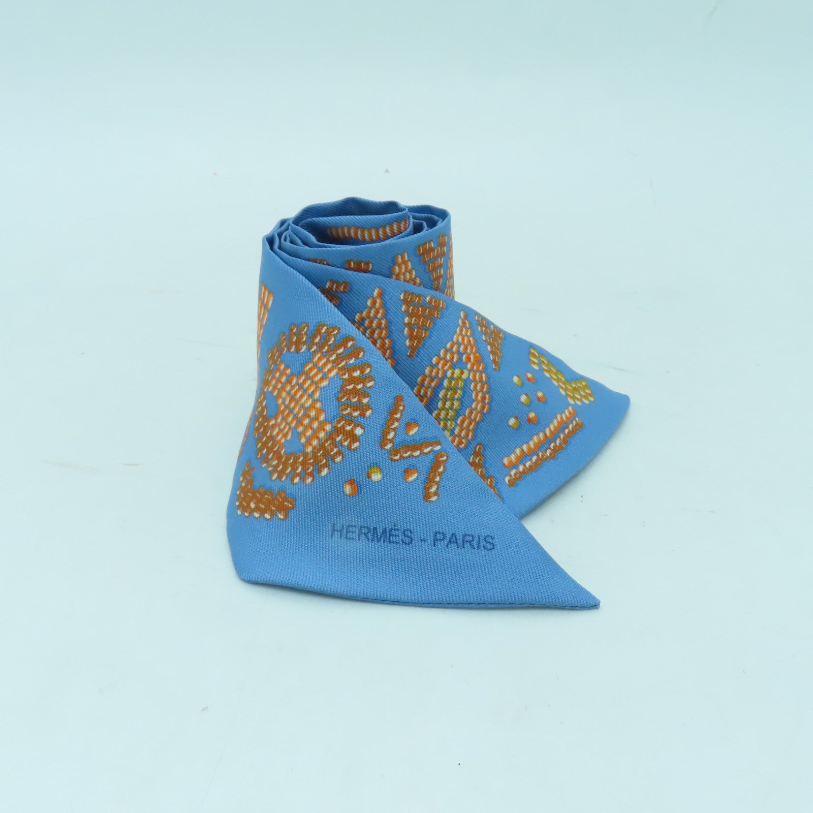 HERMES 絲質Twilly絲巾藍色