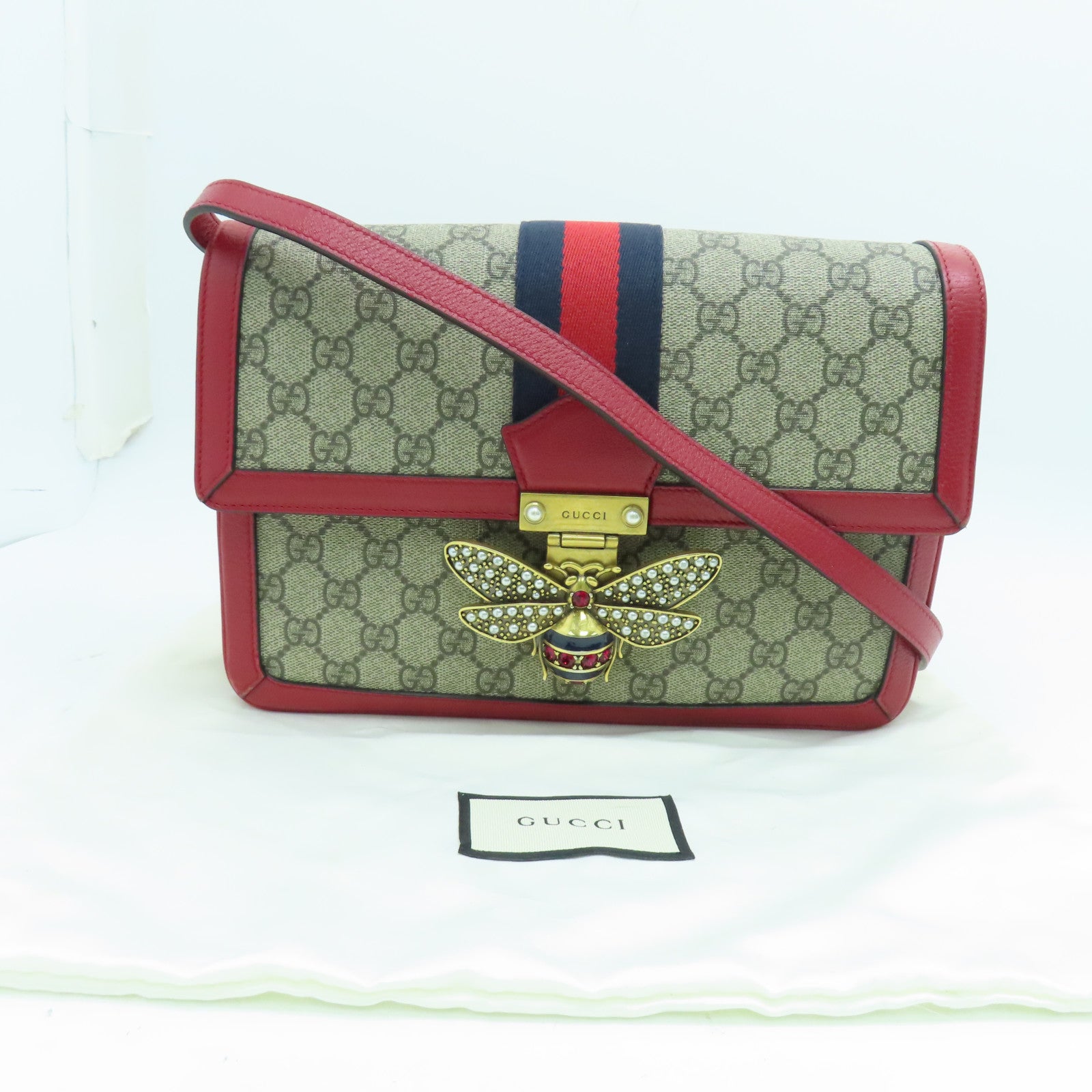 GUCCI 涂层帆布Shoulder Bag肩背袋金扣红色/啡色