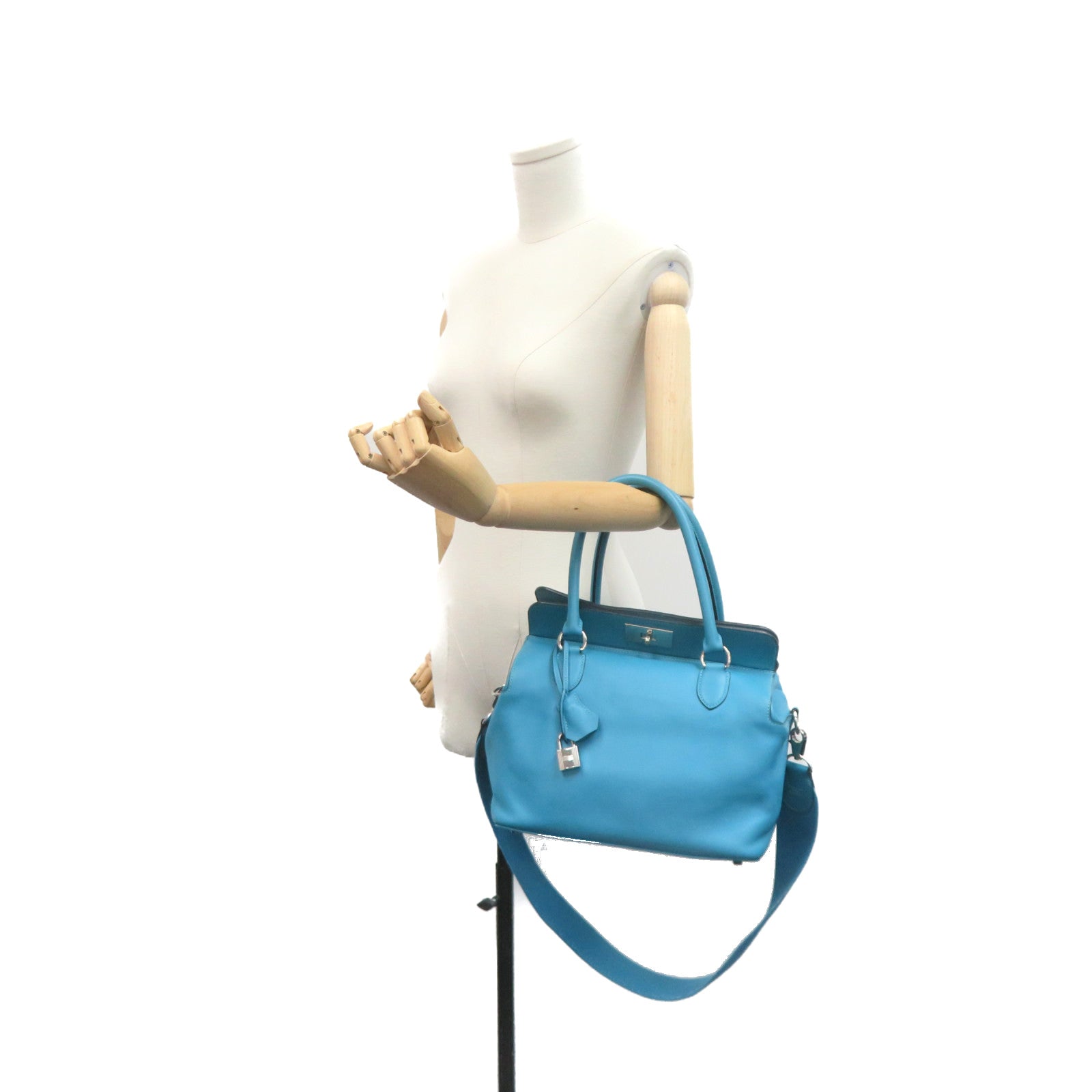 HERMES 【激减优惠】Swift皮革Toolbox 26 2way Shoulder Bag银扣手挽肩背两用袋蓝色
