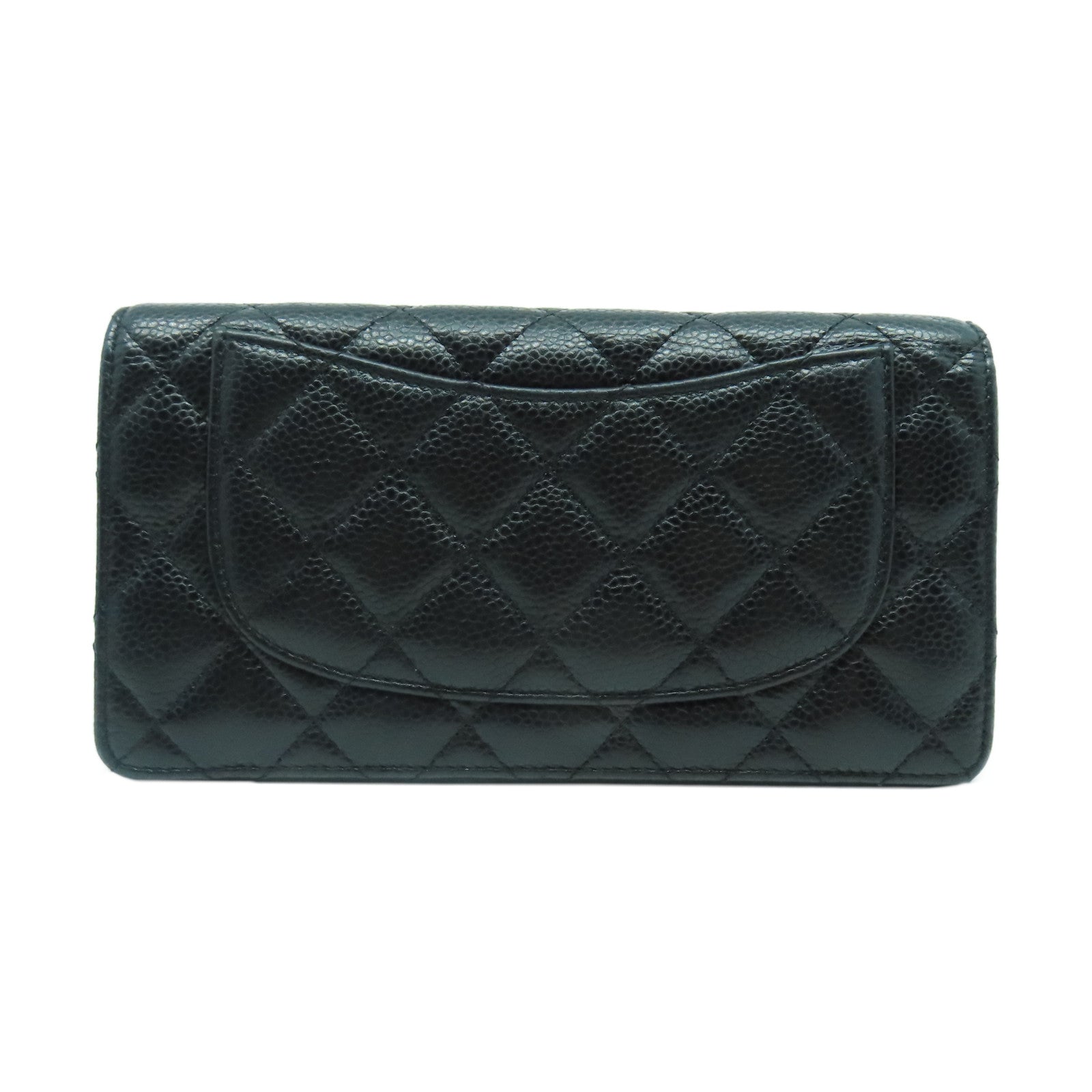 CHANEL 菱格Caviar皮革Long Wallet銀扣長錢包黑色