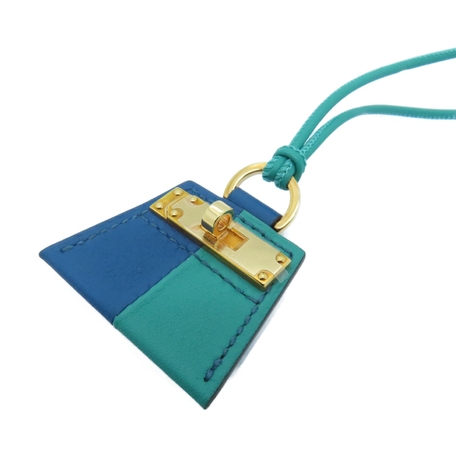 HERMES Swift Leather Mon Petit Kelly Neacklace Pendat Gold Buckle Blue/Green