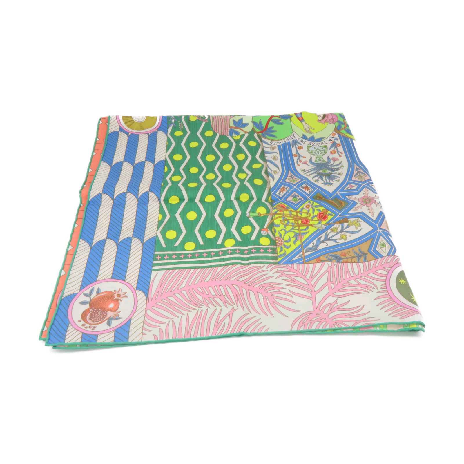 HERMES 絲質Scarf 90x90絲巾粉紅色/綠色/彩色