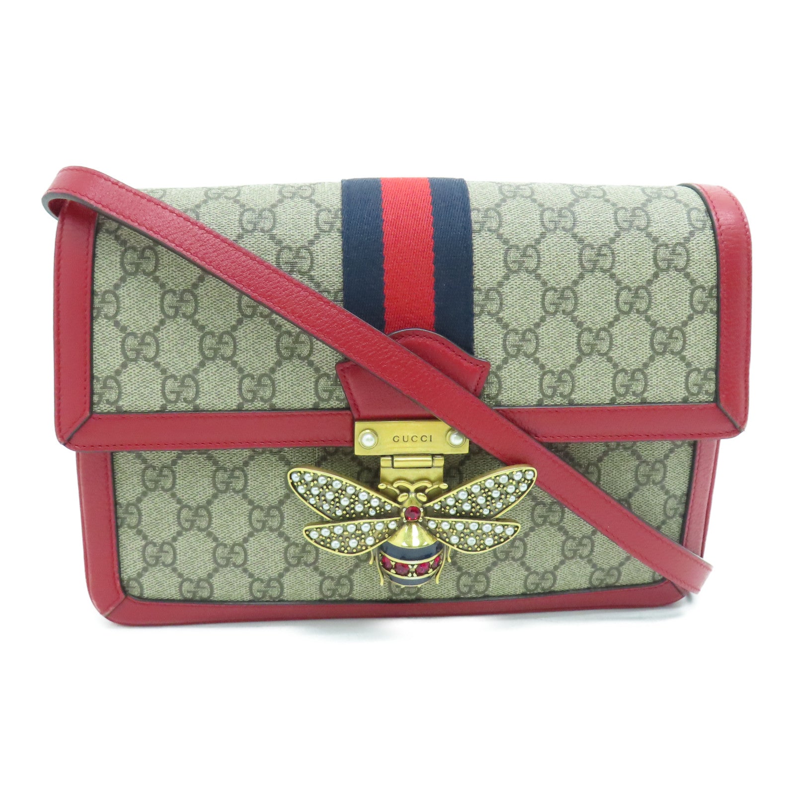 GUCCI 涂层帆布Shoulder Bag肩背袋金扣红色/啡色