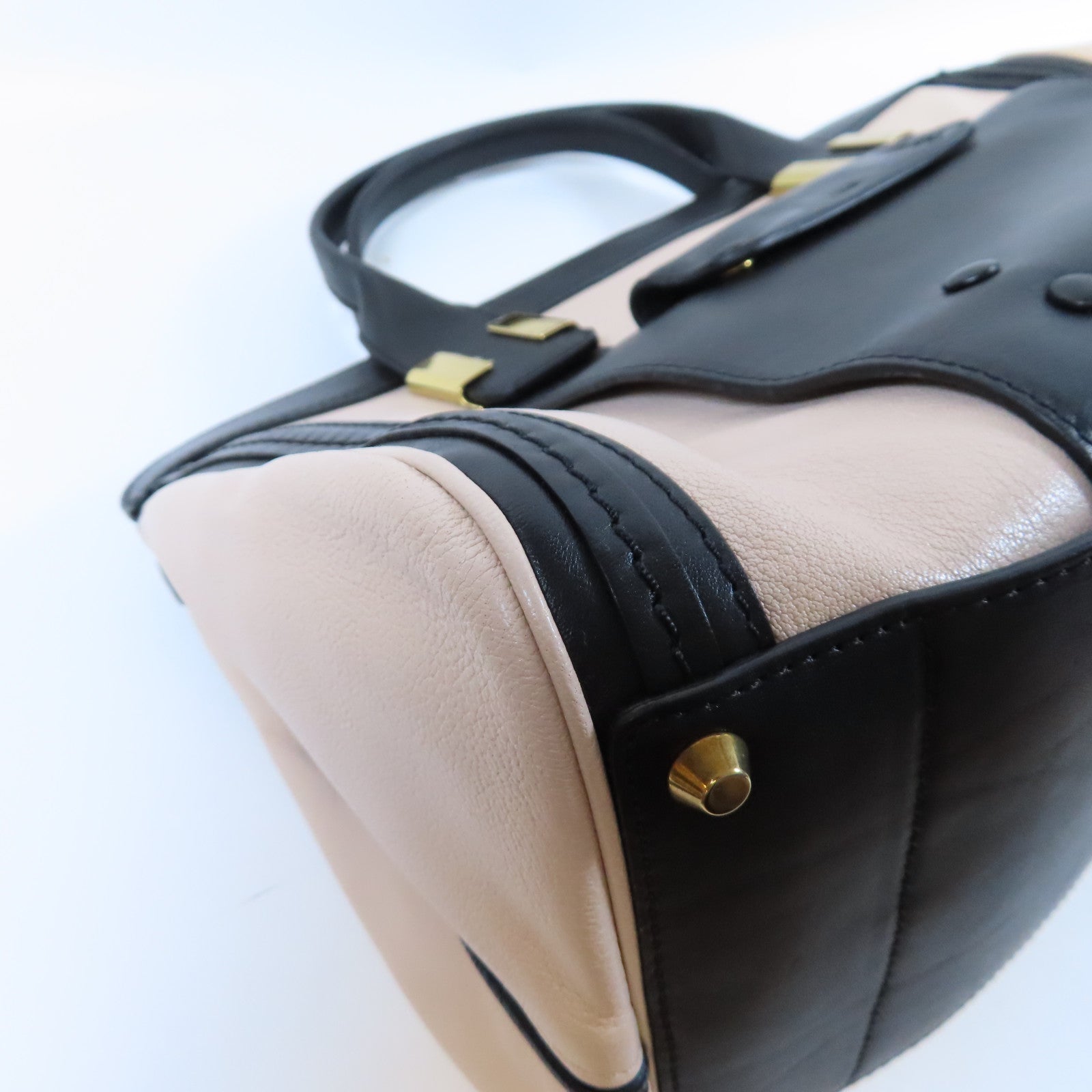 Chloe 牛皮皮革2 Way Shoulder Bag金扣手挽肩背兩用袋黑色/粉紅色