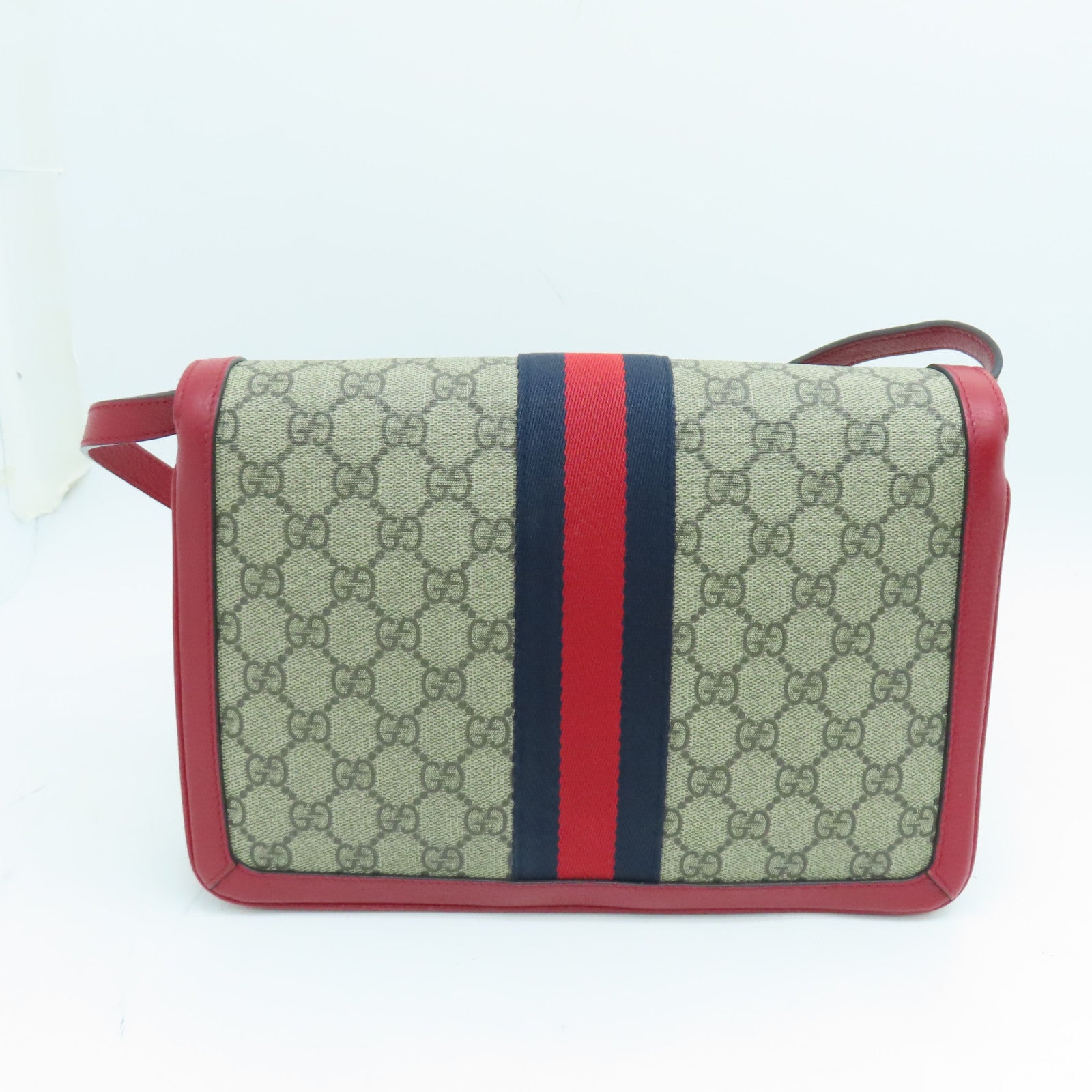 GUCCI 涂层帆布Shoulder Bag肩背袋金扣红色/啡色