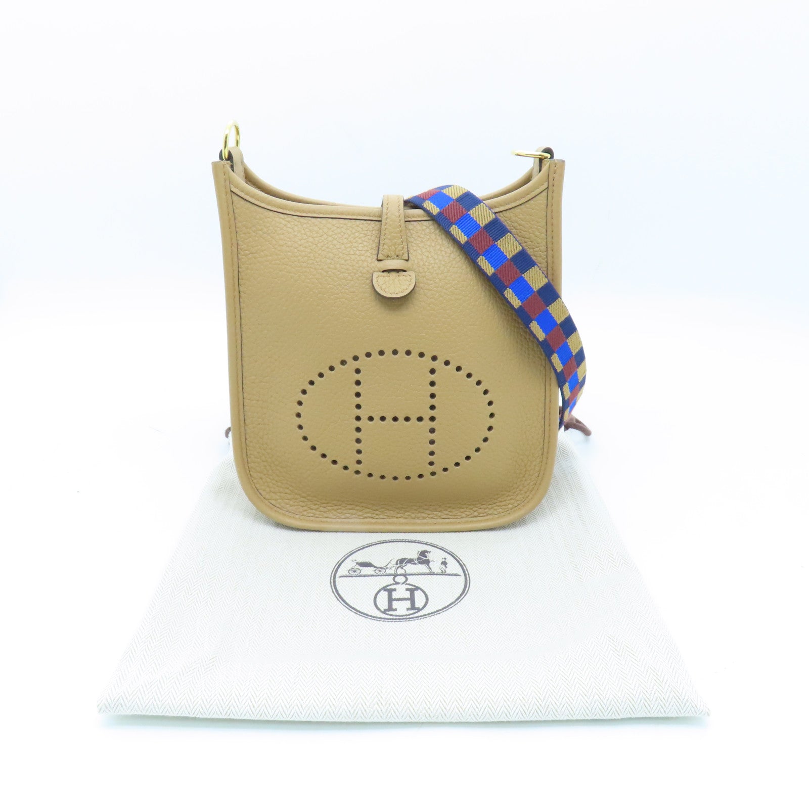 HERMES Clemence皮革Evelyne TPM金扣肩背袋杏色