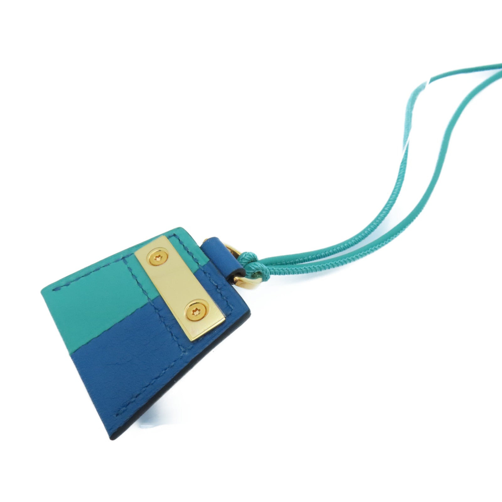 HERMES Swift Leather Mon Petit Kelly Neacklace Pendat Gold Buckle Blue/Green