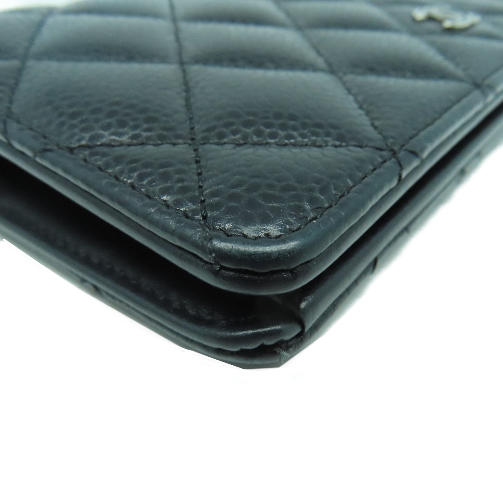 CHANEL 菱格Caviar皮革Long Wallet銀扣長錢包黑色