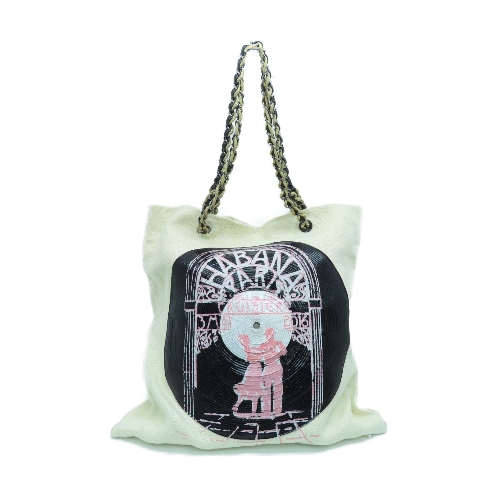 CHANEL 帆布Shoulder Bag银扣链带肩背袋白色