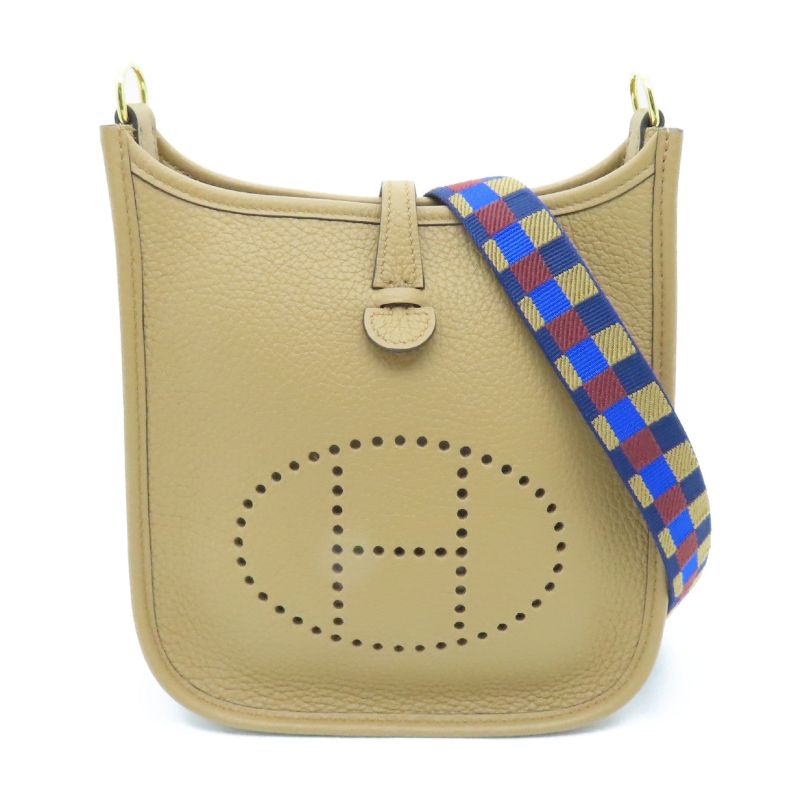HERMES Clemence皮革Evelyne TPM金扣肩背袋杏色