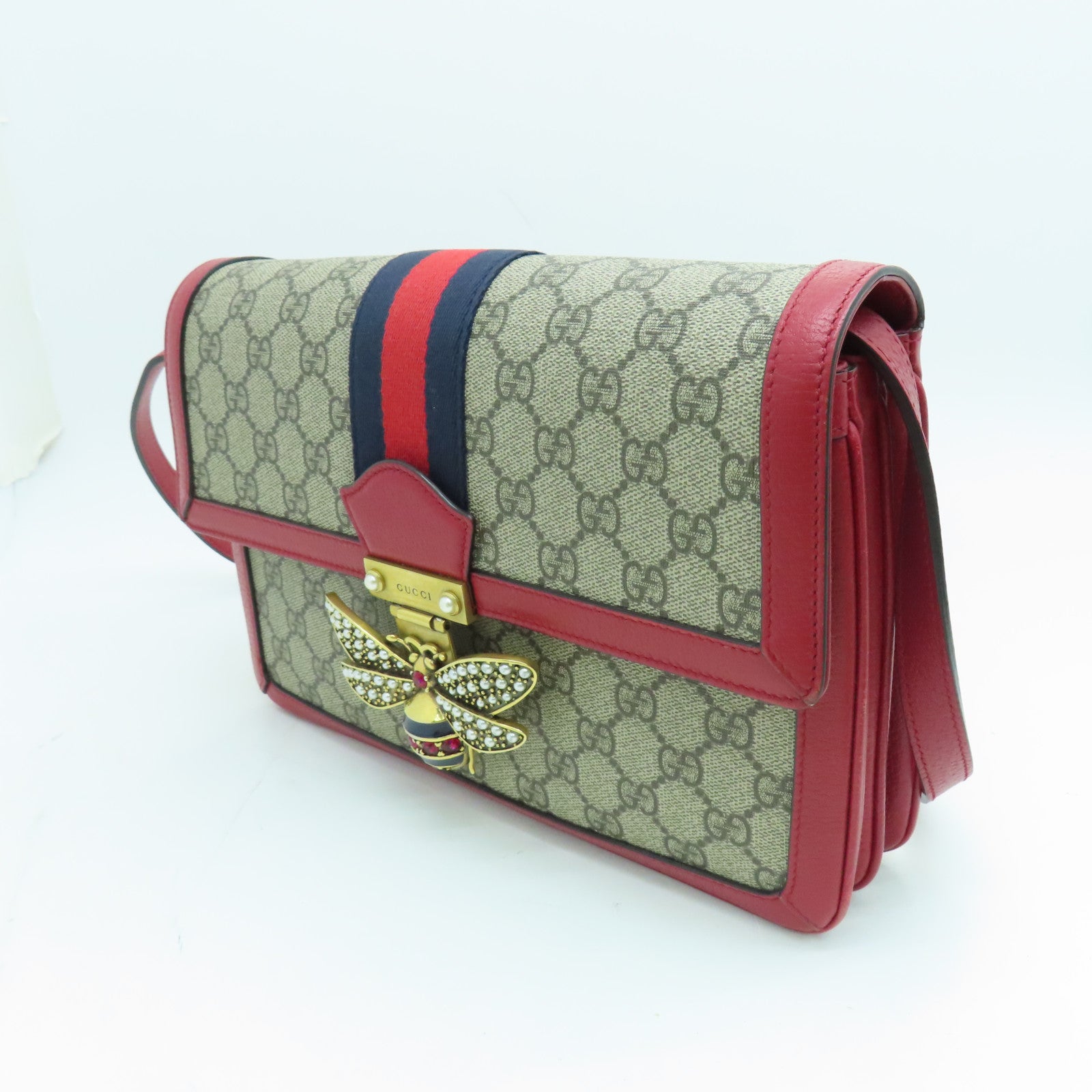 GUCCI 涂层帆布Shoulder Bag肩背袋金扣红色/啡色
