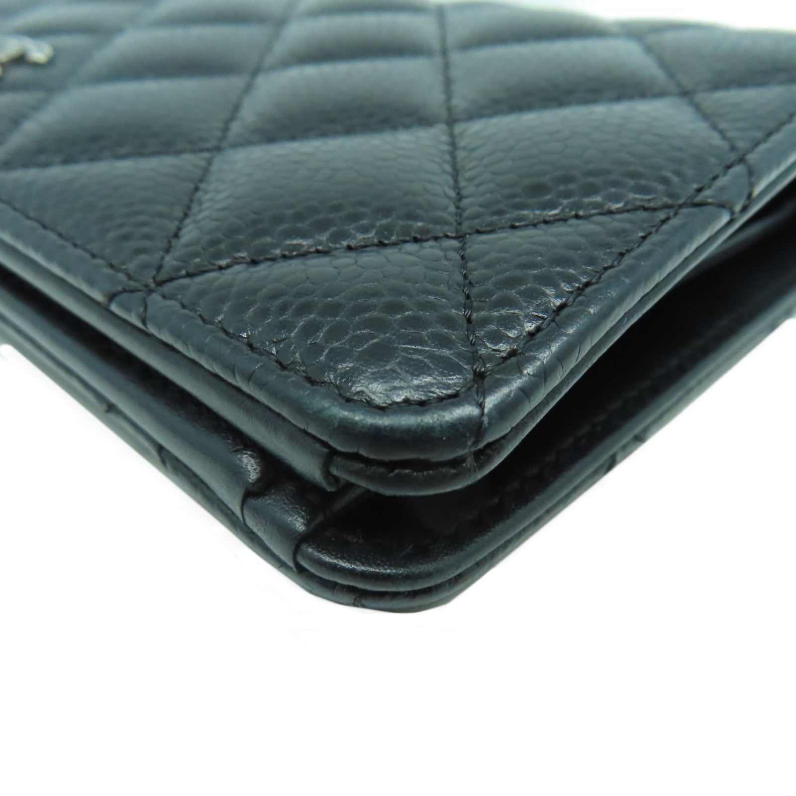 CHANEL 菱格Caviar皮革Long Wallet銀扣長錢包黑色