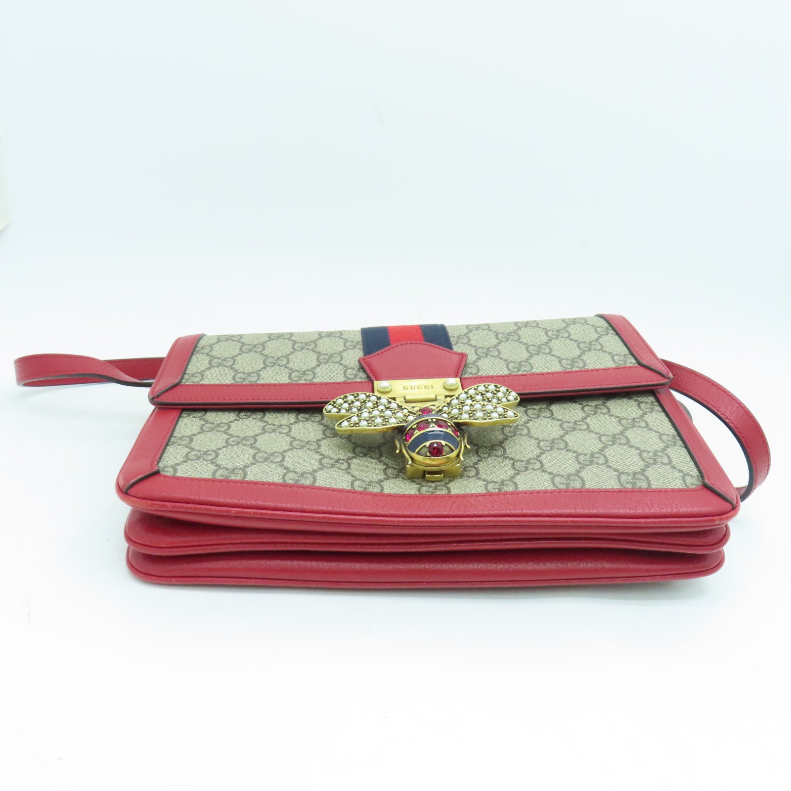 GUCCI 涂层帆布Shoulder Bag肩背袋金扣红色/啡色