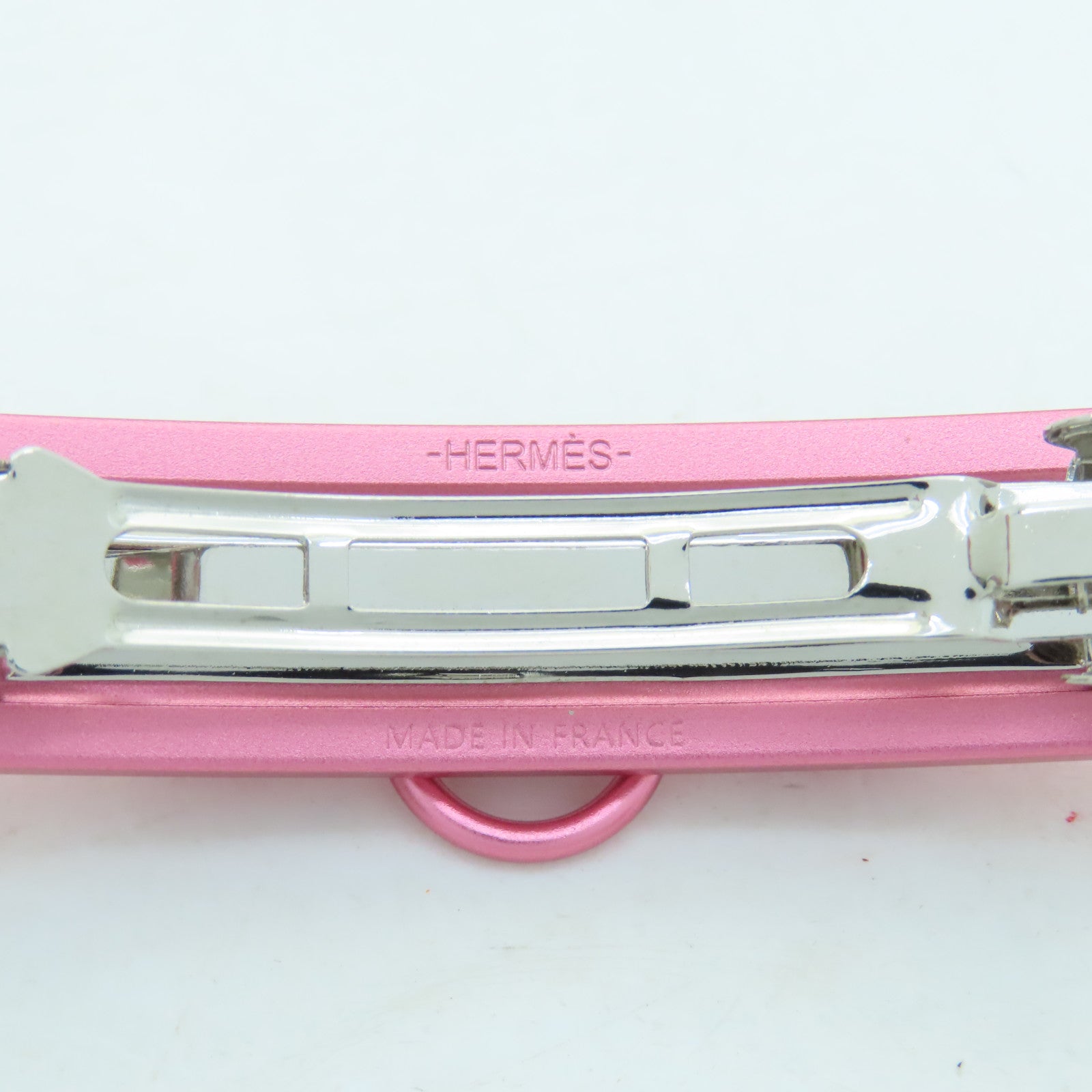 HERMES Metal Caprice PM Hair Clip Silver Buckle Hair Clip Pink
