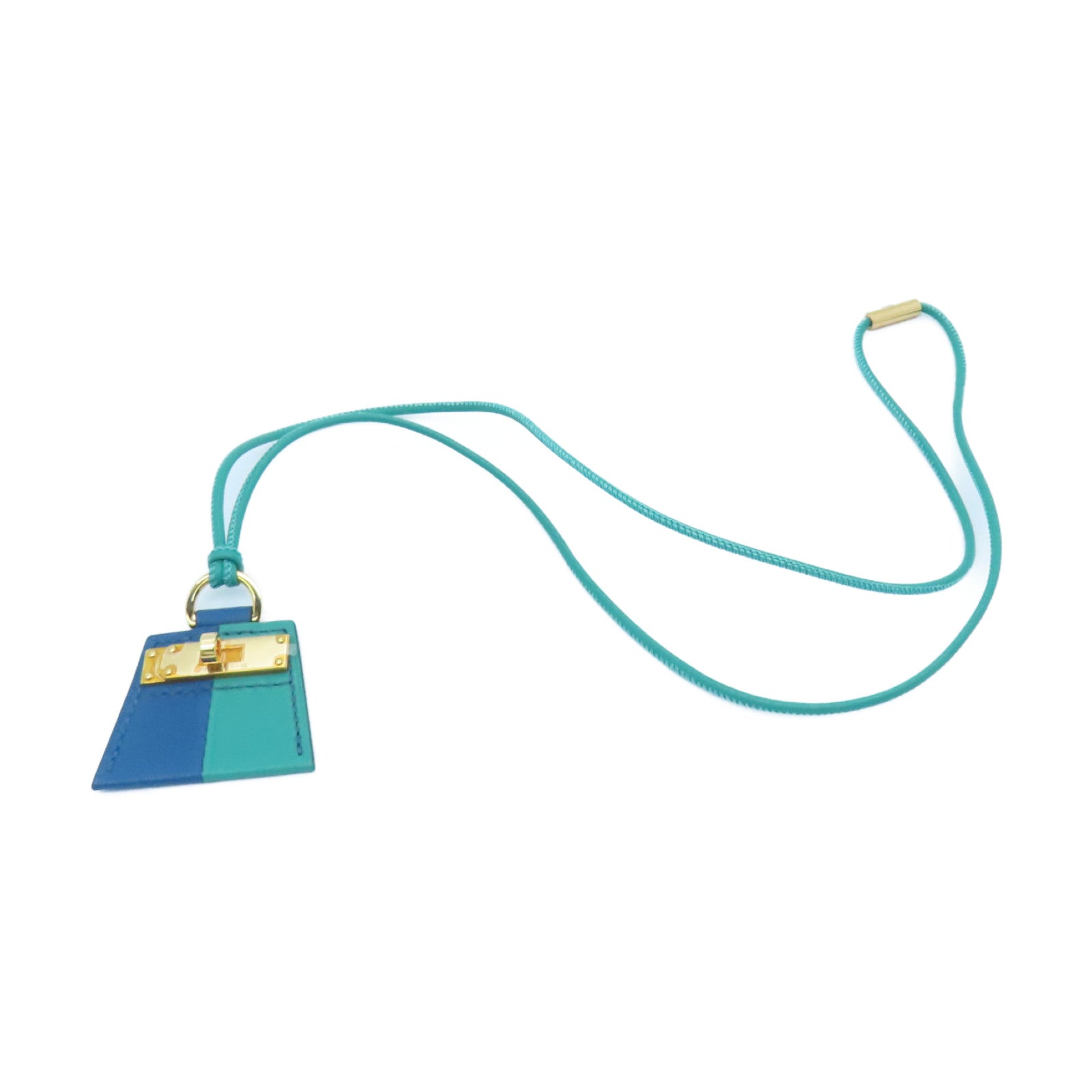HERMES Swift Leather Mon Petit Kelly Neacklace Pendat Gold Buckle Blue/Green
