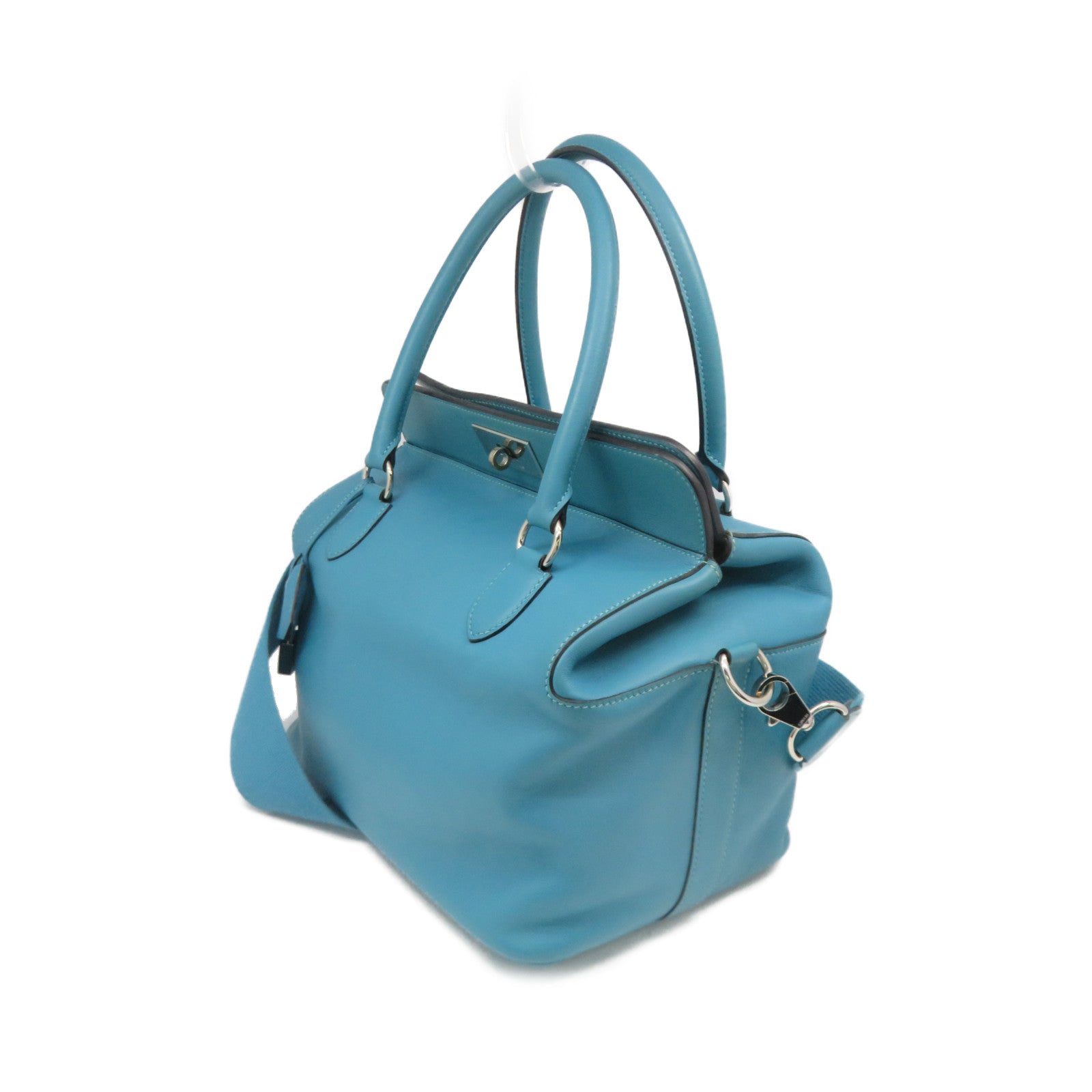 HERMES 【激减优惠】Swift皮革Toolbox 26 2way Shoulder Bag银扣手挽肩背两用袋蓝色